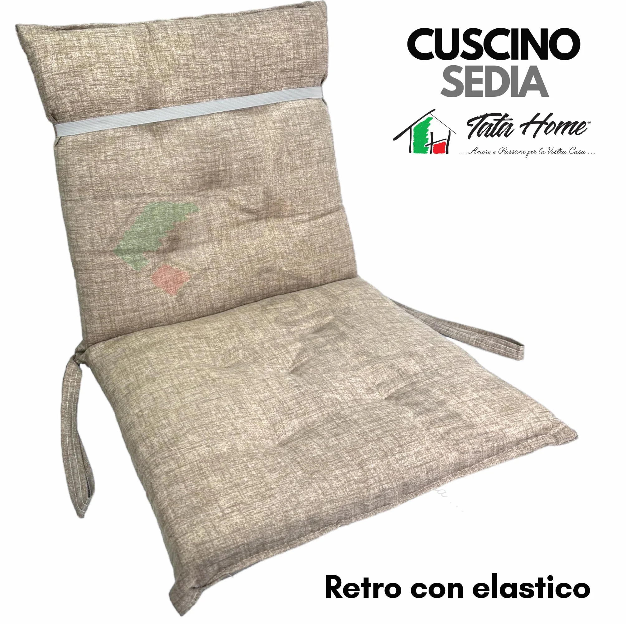 Tata Home Set 6 Cuscini Sedia con Schienale Cucina Cuscino con Lacci Fascia Elastica da Giardino Esterno Cuscino Imbottito per Sdraio Prendisole Cuscino Poltrona Sdraio Relax Misura 40x80 cm Panna