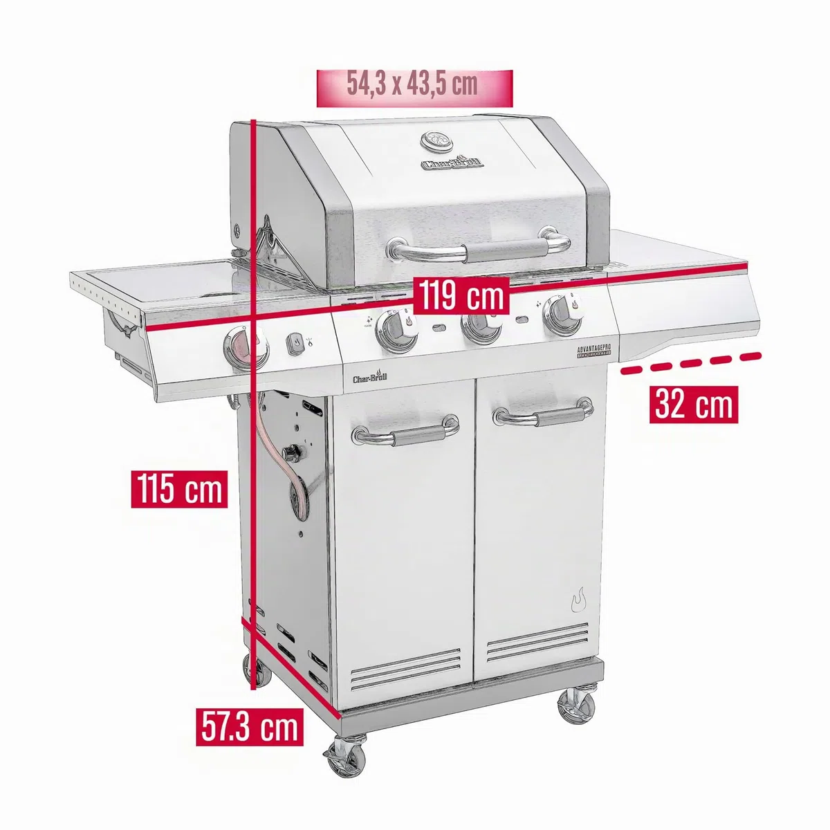 Char-Broil Advantage PRO S 3 Barbecue a gas 3 bruciatori bruciatore Sear ceramica padella grigliare