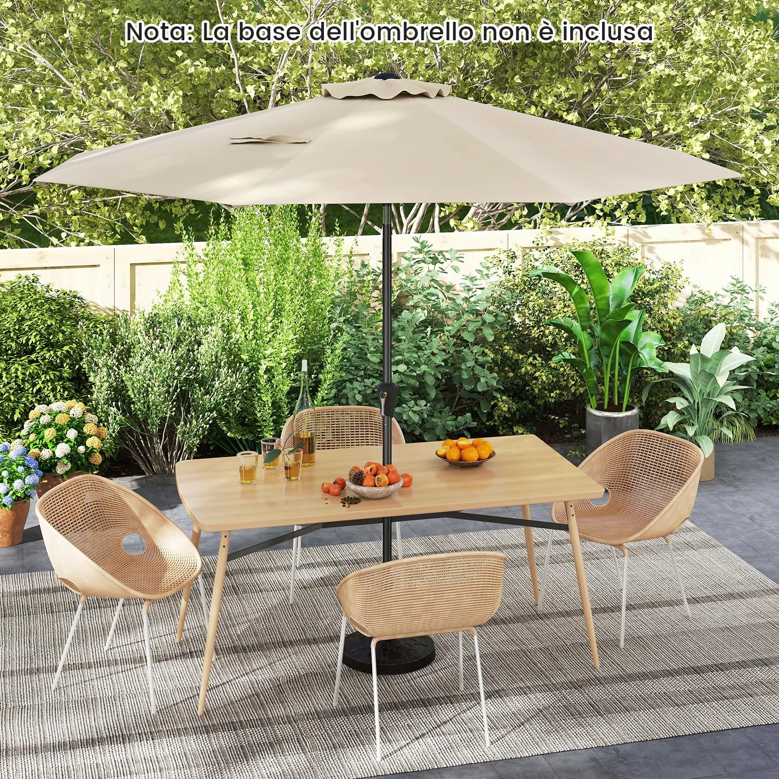 COSTWAY Ombrellone da Giardino 290 cm con Inclinazione Regolabile, 8 Stecche Manovella per Spiaggia Piscina Cortile Beige