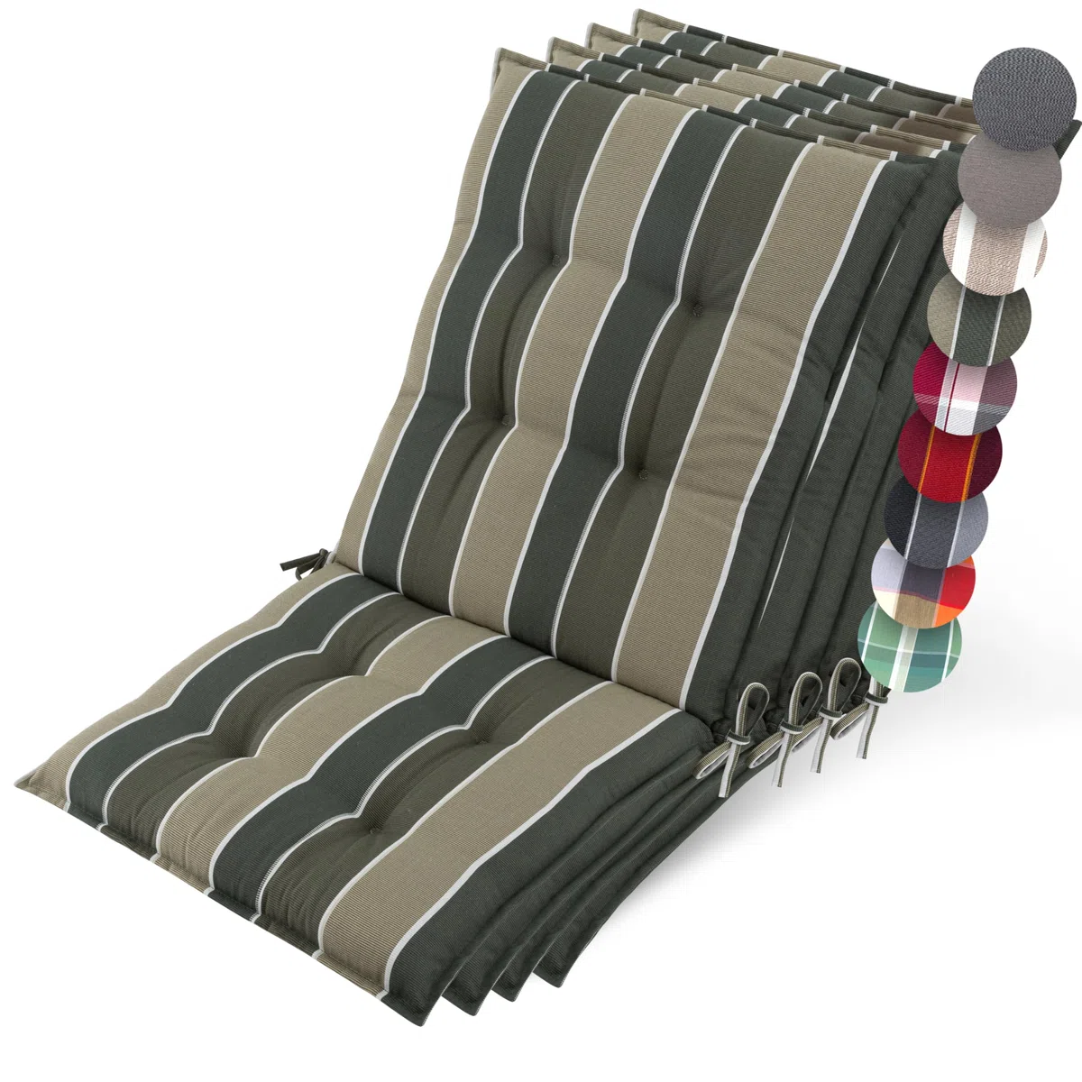 Set di 4 Cuscini Schienale Basso 100x50 cm Verde a Righe Spessore 8cm per Sedia Giardino Resistente UV Antiscivolo