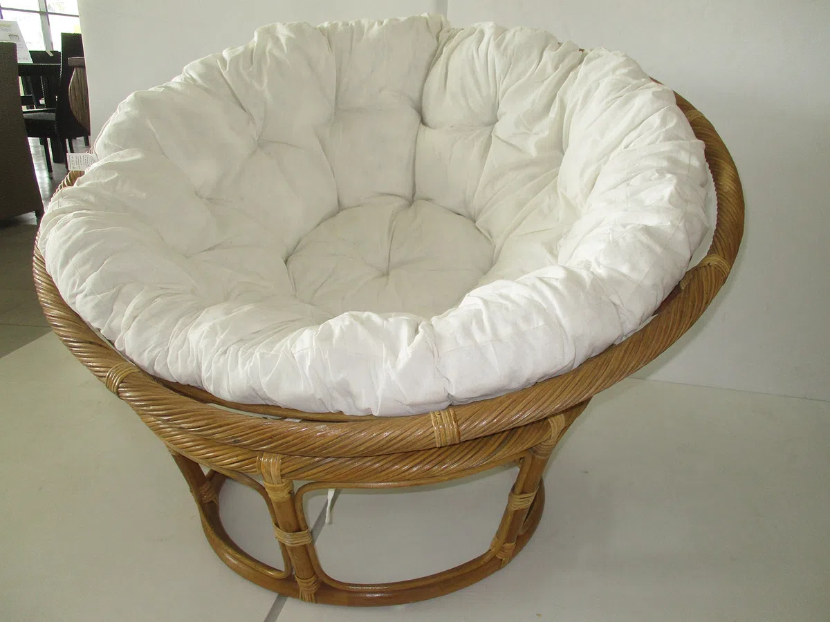 POLTRONA VIMINI PAPASAN RATTAN VIMINI NATURALE CANNA TORCILIONE Ø 115 CM ARREDAMENTO GIARDINO COMPLETA CUSCINO