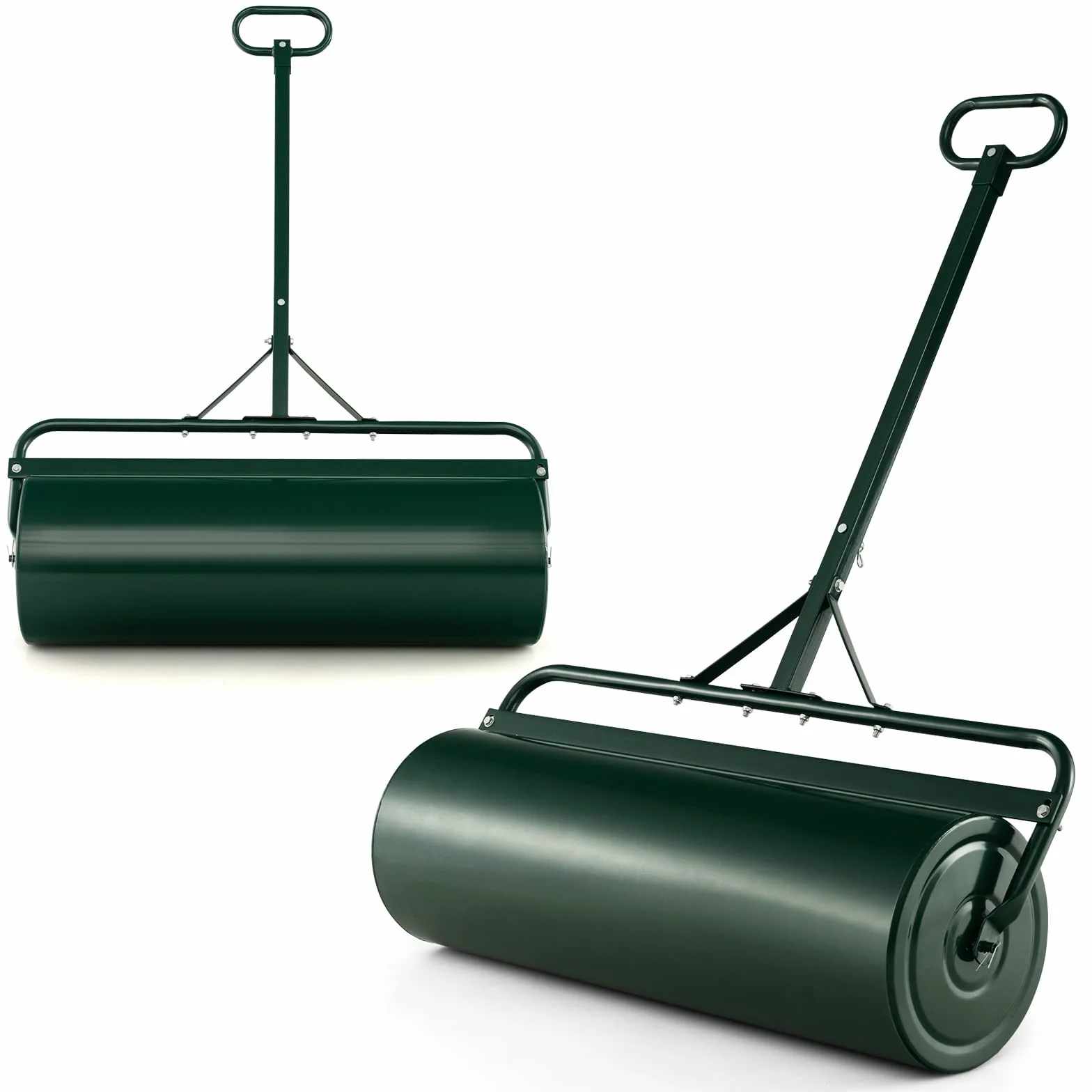 COSTWAY Rullo per Prato in Metallo 63 L, 90 cm, Riempibile Acqua/Sabbia, Impugnatura Staccabile 137 cm, Verde