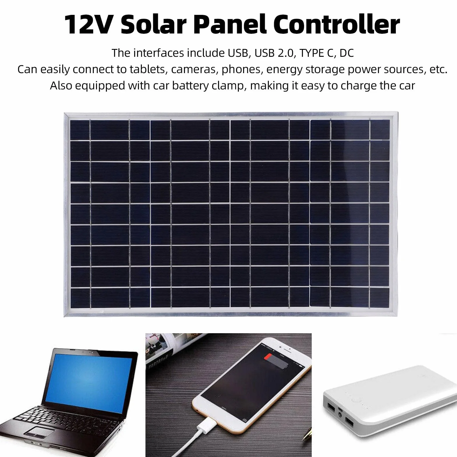 Fockety Kit Pannello Solare 100W 12V Monocristallino con Controller di Carica 10-50A