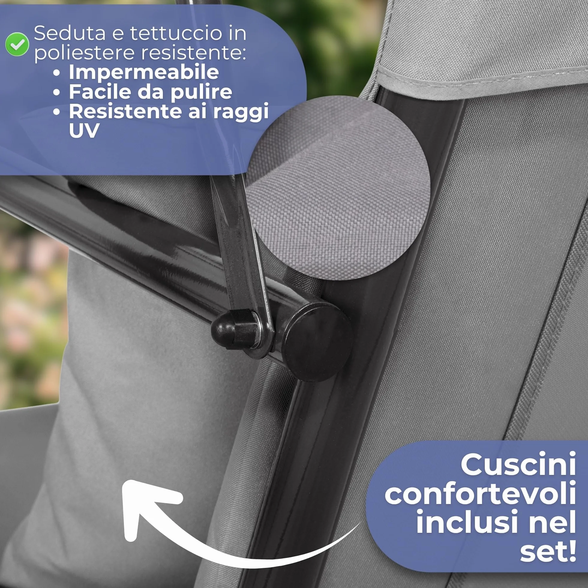 Springos Dondolo da giardino Luna, con parasole e cuscini, panca a dondolo, per 3 persone, da 150 x 170 x 110 cm (H x l x P), di colore grigio