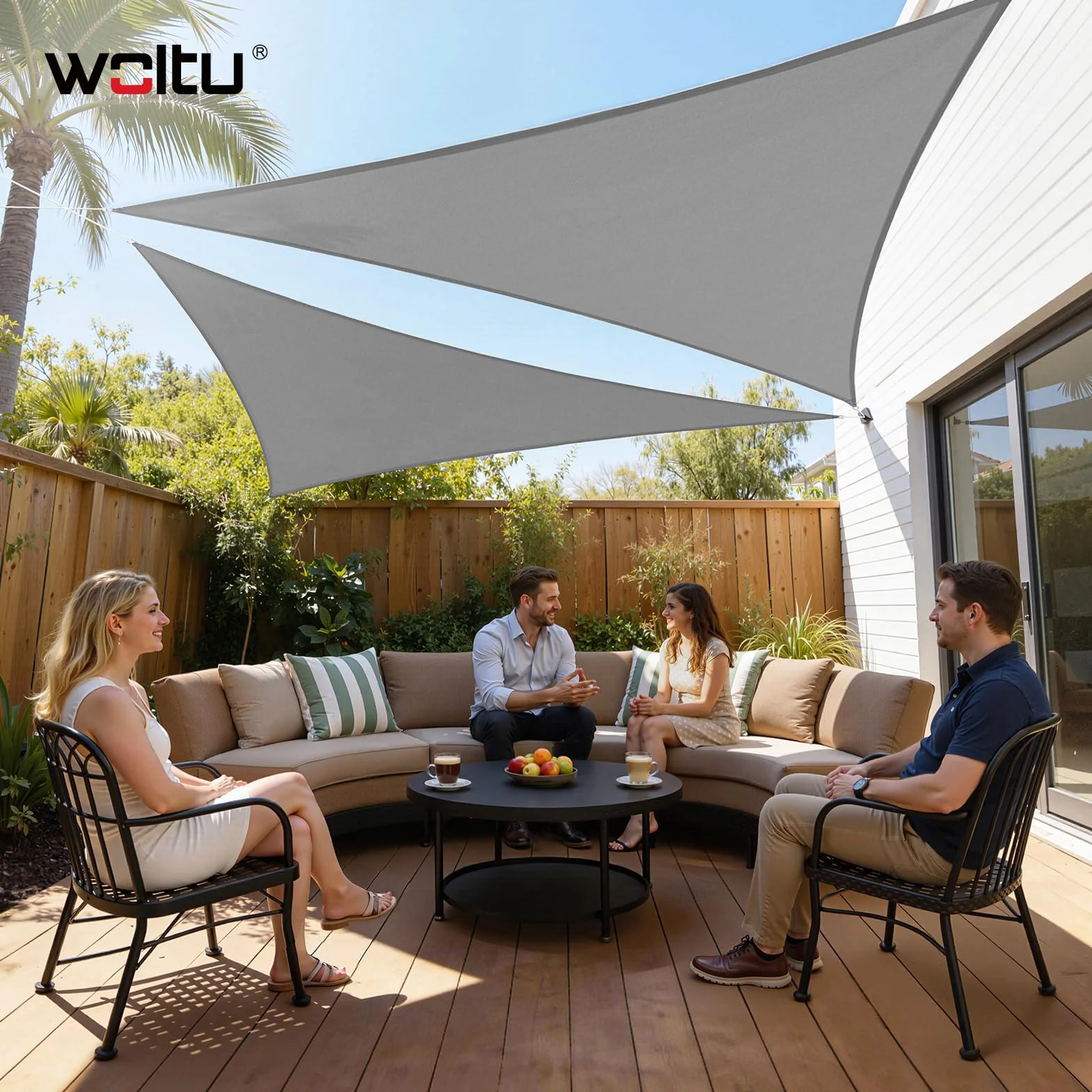 WOLTU Vela ombreggiante 5x7x7m HDPE 180 g/m² Traspirante Tenda a Vela Parasole Triangolare Anti UV Grigio