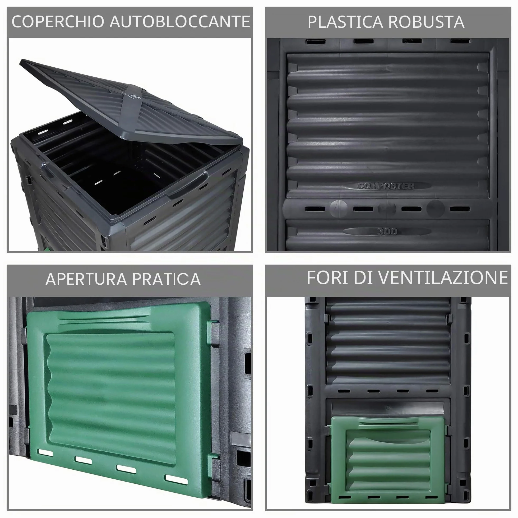 VOUNOT Compostiera da Giardino 300L Composter da Esterno Nero e Verde