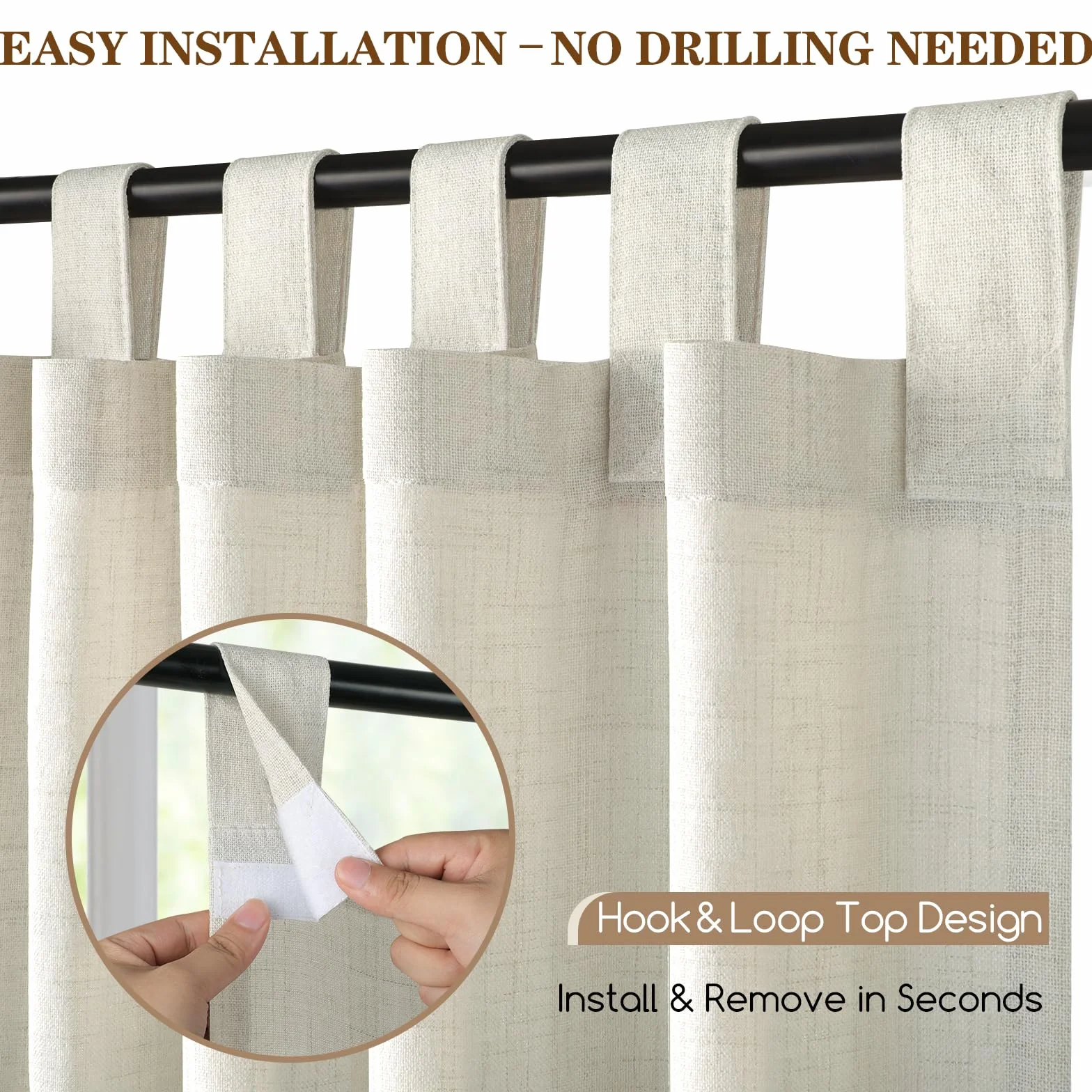 Tende da Esterno, 2 Pezzi Tende per Gazebo Antipioggia con Anelli, Lino Tenda per Esterno Impermeabili, Tenda Oscurante da Esterno per Terrazzo Porta Balcone Veranda Giardino Pergola(132x215cm,Beige)