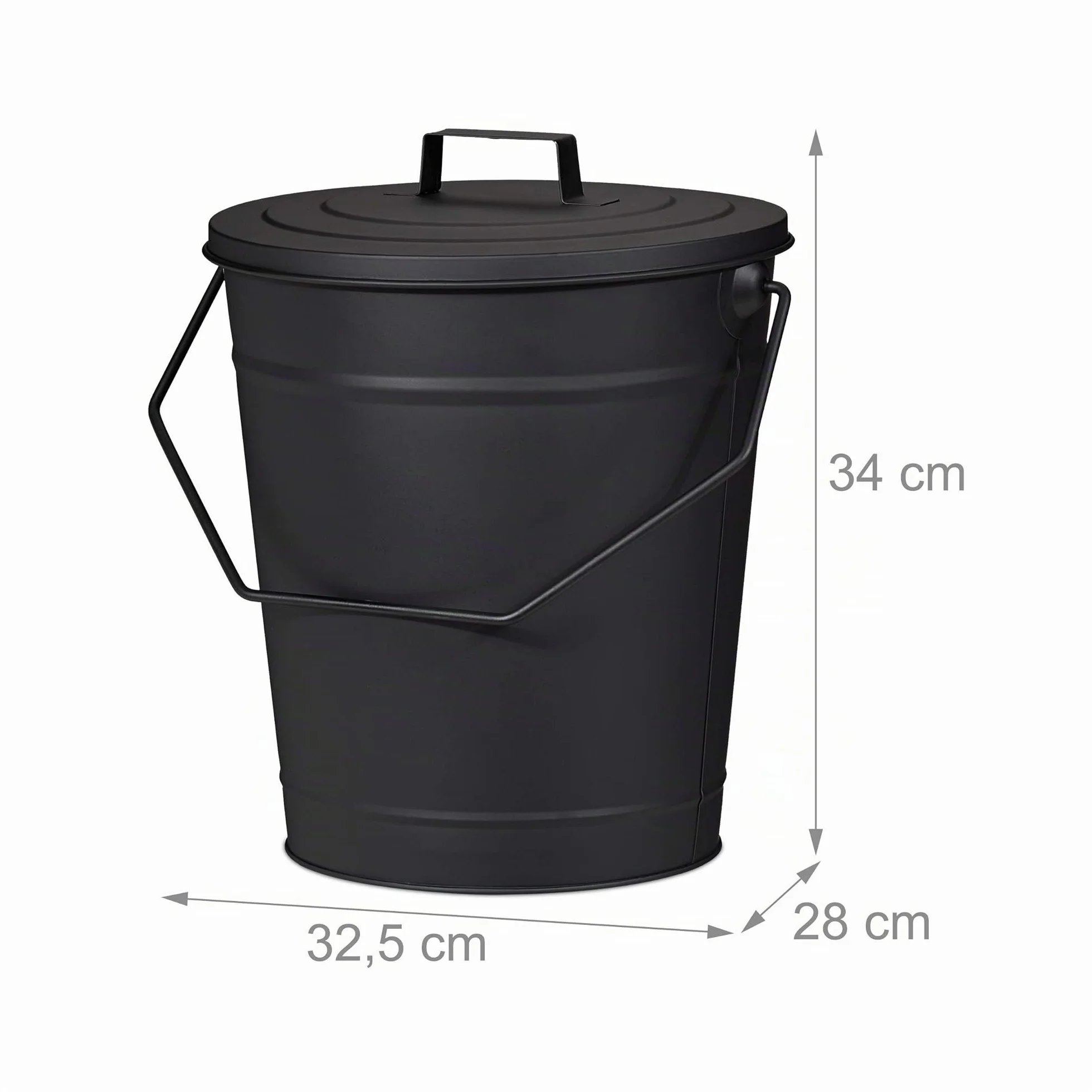 Relaxdays Secchio per Cenere con Coperchio, per Raffreddare & Trasportare Carbone Bollente, Camino & Stufa, 12 l, Nero