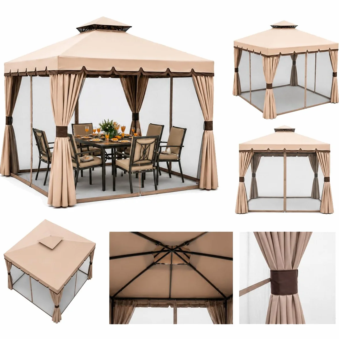 Bakaji Gazebo da Giardino in Alluminio 3x3 MT Antipioggia Anti-UV 400 gr/mq con Zanzariere