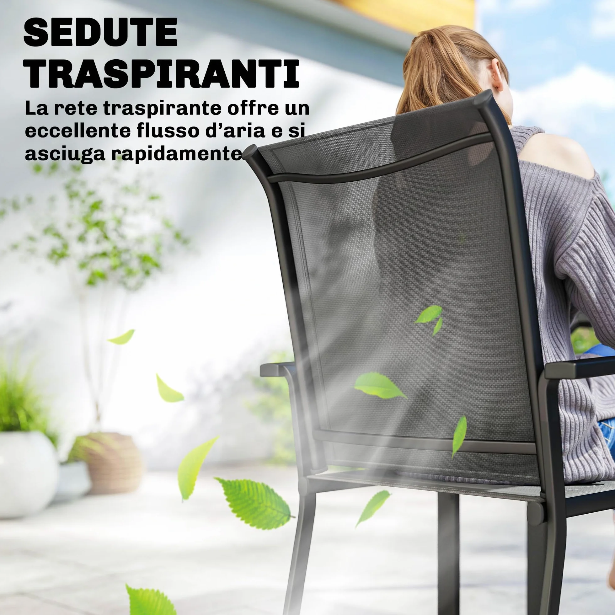 Outsunny Set Tavolo e Sedie da Giardino 7 Pezzi, Mobili da Esterno con Tavolo Rimovibile e 6 Sedie Impilabili in Texteline Grigio