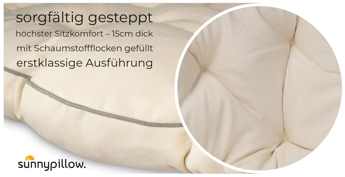 Cuscino Papasan Rotondo Ø 120 cm Impermeabile Resistente UV per Poltrona Rattan e Sedia Sospesa