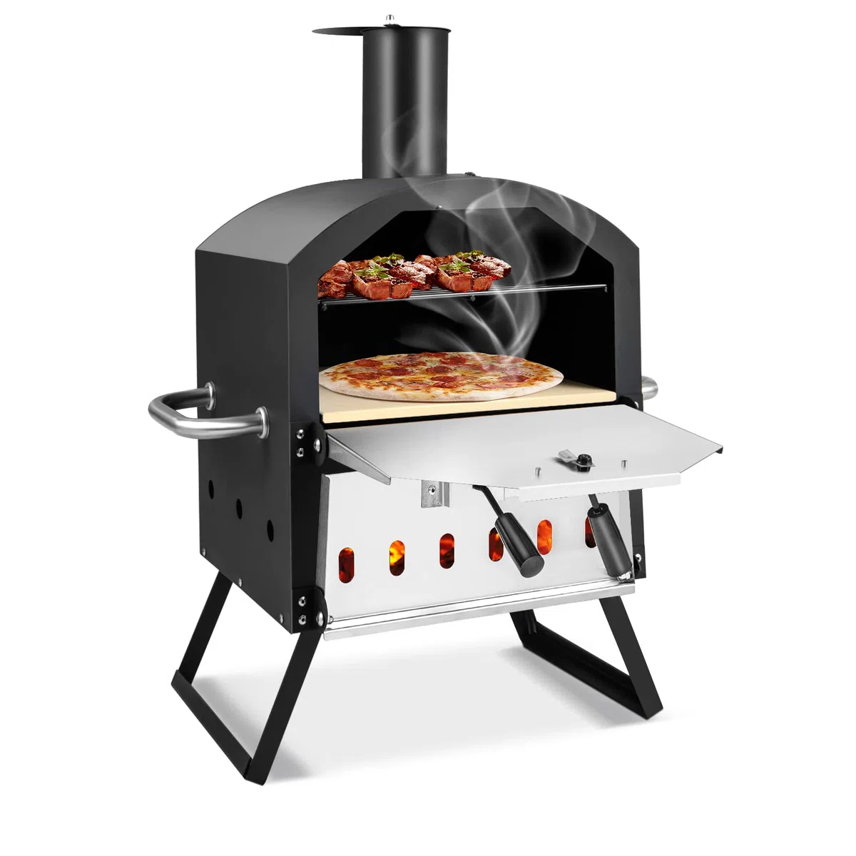 FANTASK Forno per pizza a 2 strati con pietra, griglia, pala e copertura impermeabile
