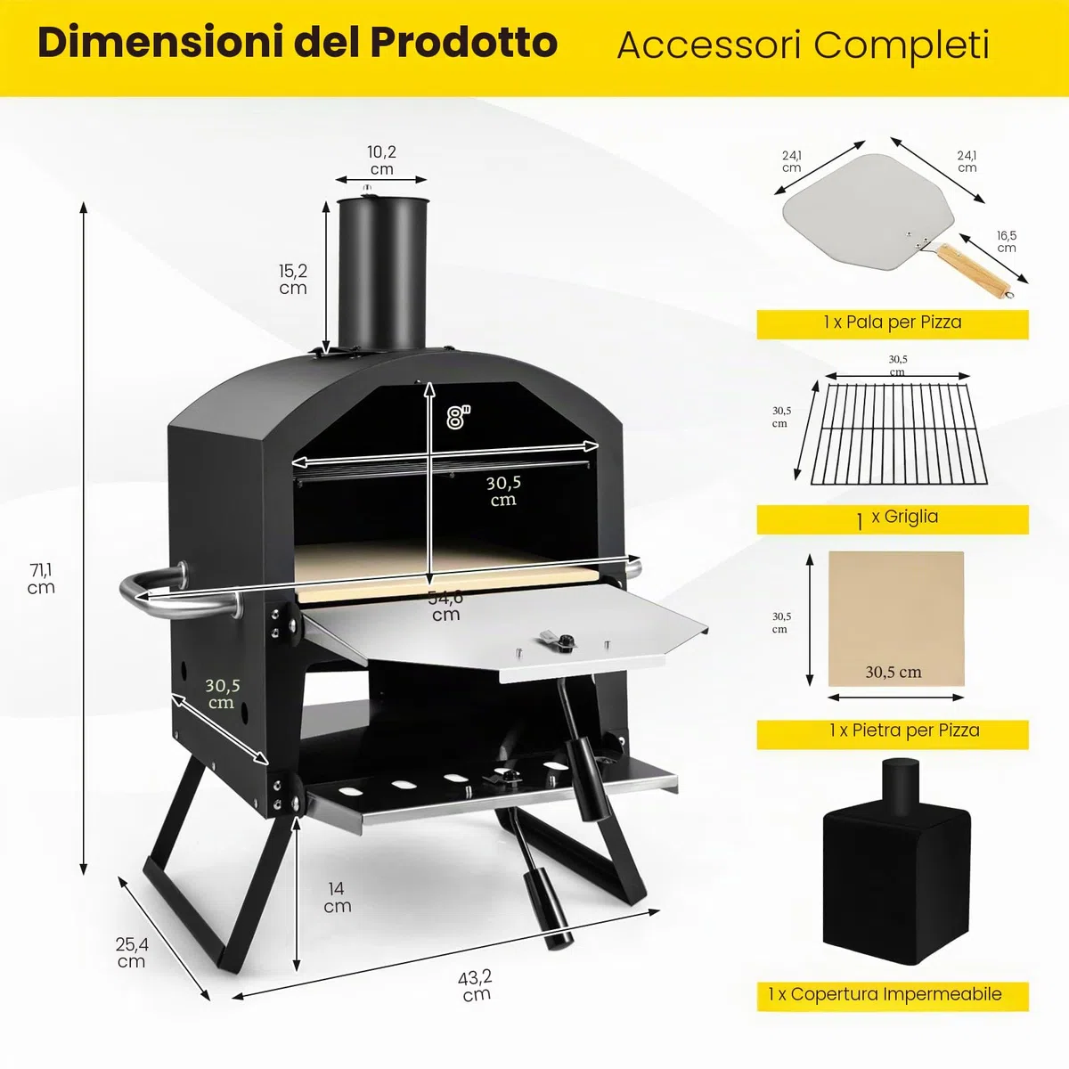 FANTASK Forno per pizza a 2 strati con pietra, griglia, pala e copertura impermeabile