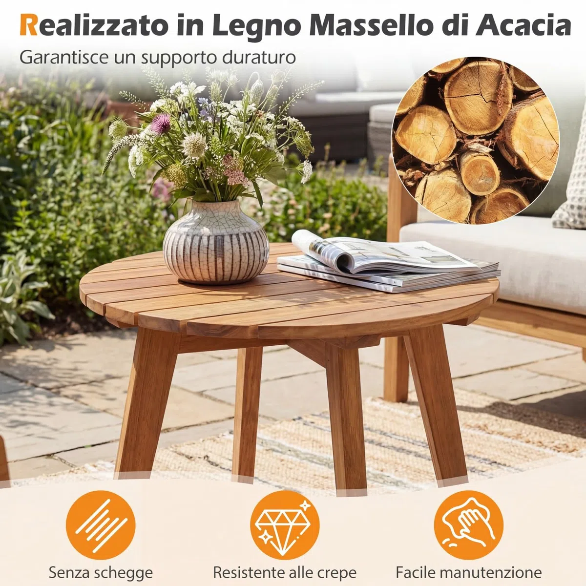 COSTWAY Tavolino da Esterno Compatto in Legno, 35x35x43 cm, Portata 75 kg