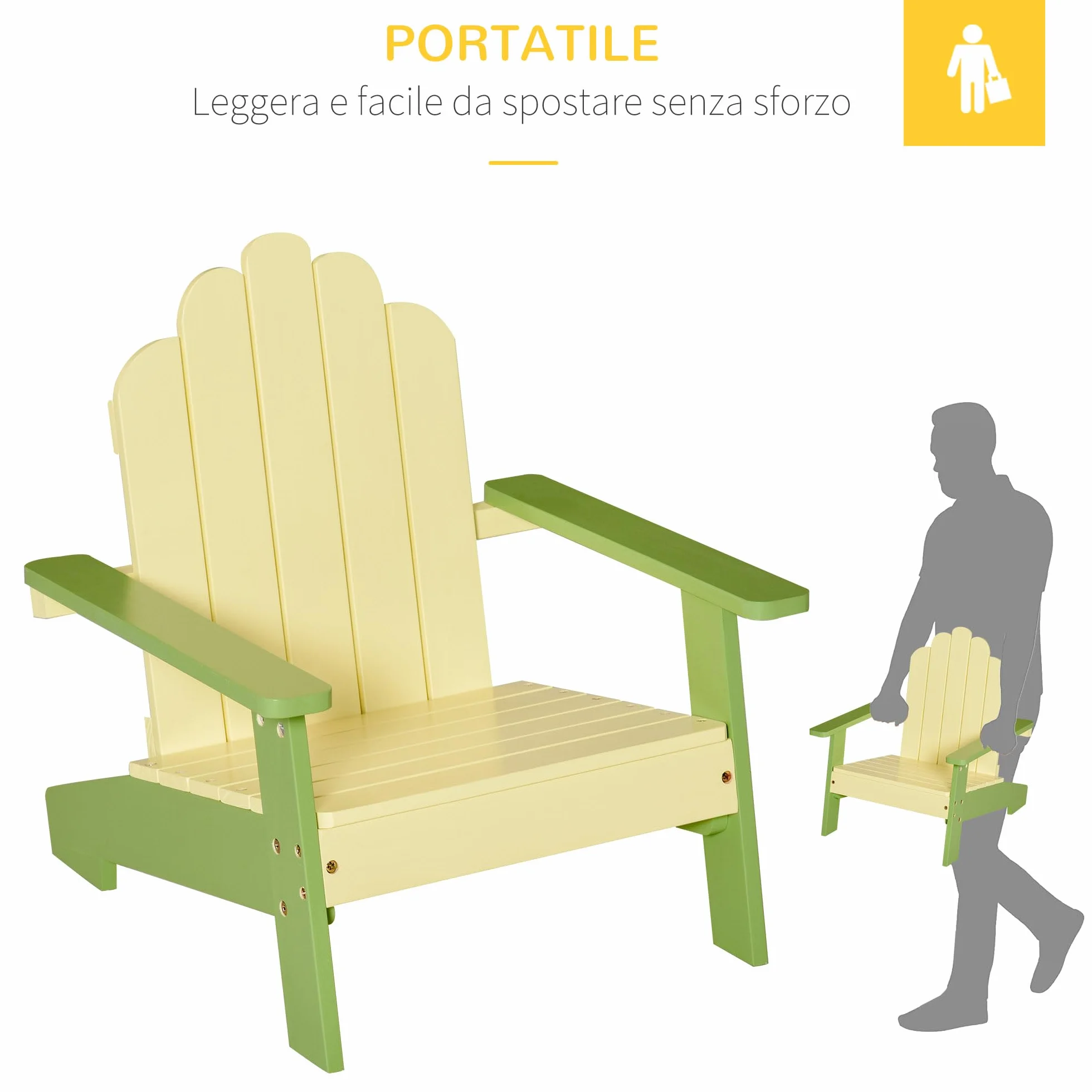Outsunny Sedia per Bambini 1-4 Anni Ergonomica in Legno di Pino, Sedia Adirondack da Giardino con Vernice Atossica, Braccioli e Schienale, Uso Interno ed Esterno, 51x50x52.5cm, Verde