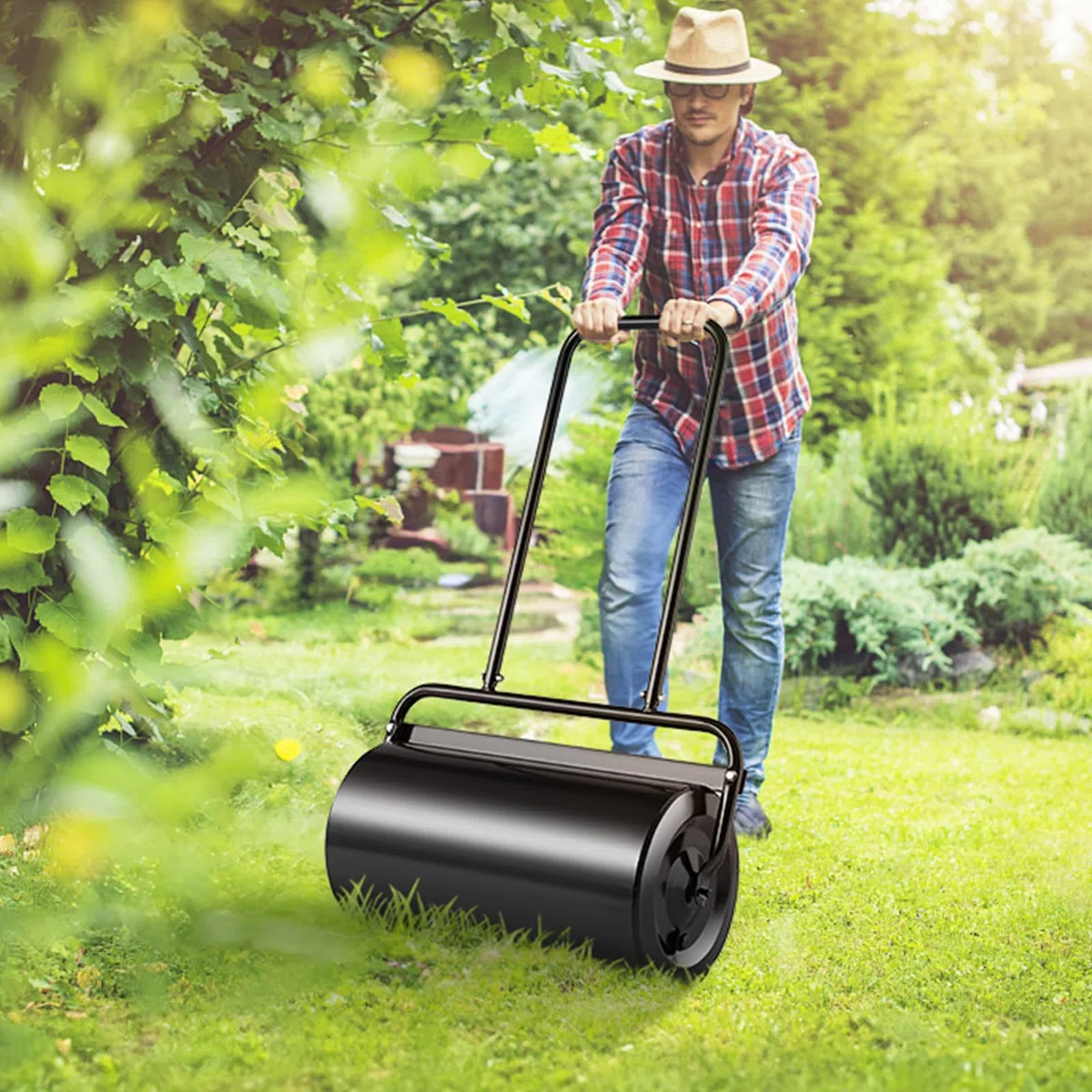 VEVOR Rullo da Giardino 46 L Acciaio Riempito Sabbia Acqua Maniglia Ergonomica