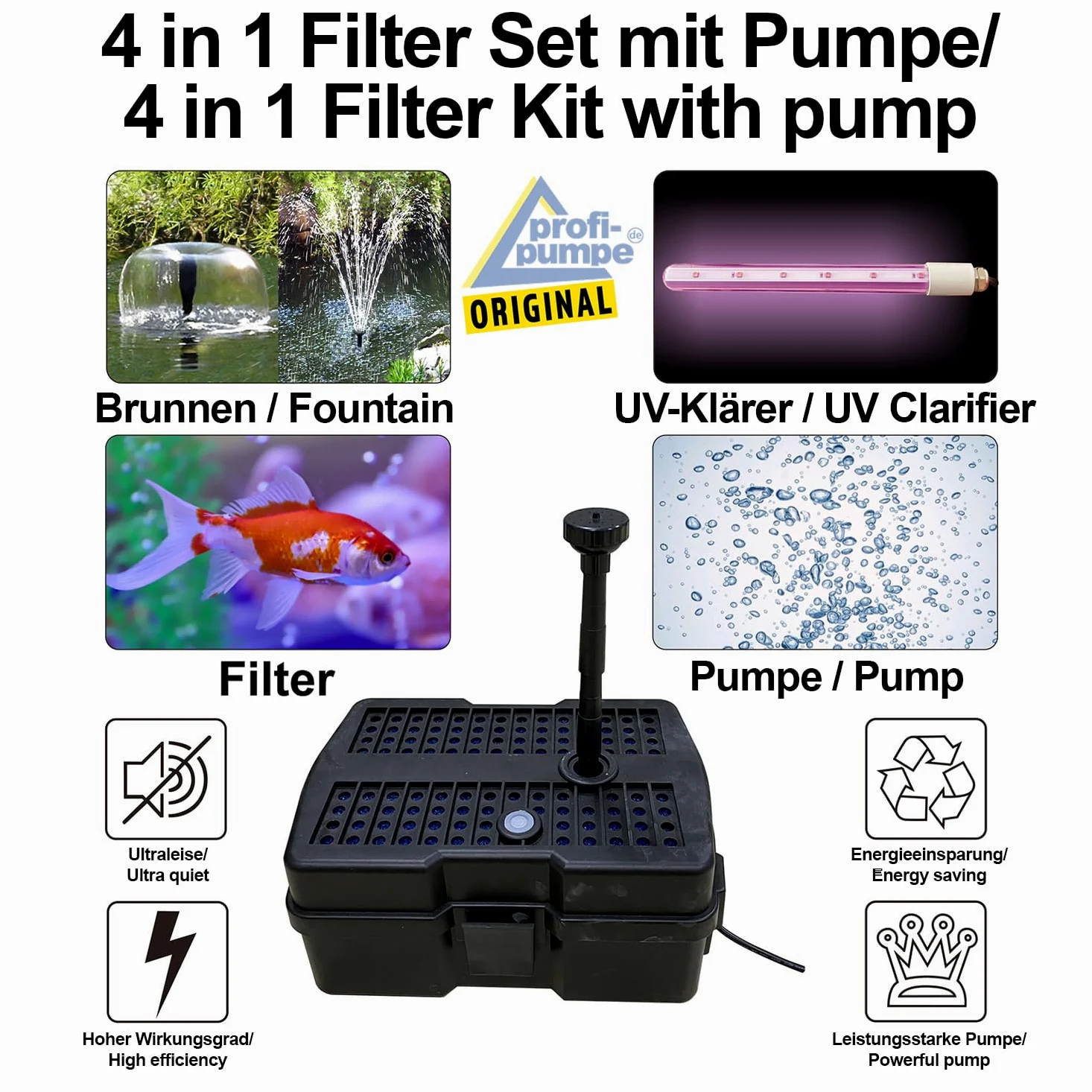 Innovativo filtro solare per laghetto, pompa solare per laghetto, fontana a energia solare, per laghetto da giardino, pannello solare in robusto telaio in alluminio (Solar Aqua-Vital 12-UV-C)