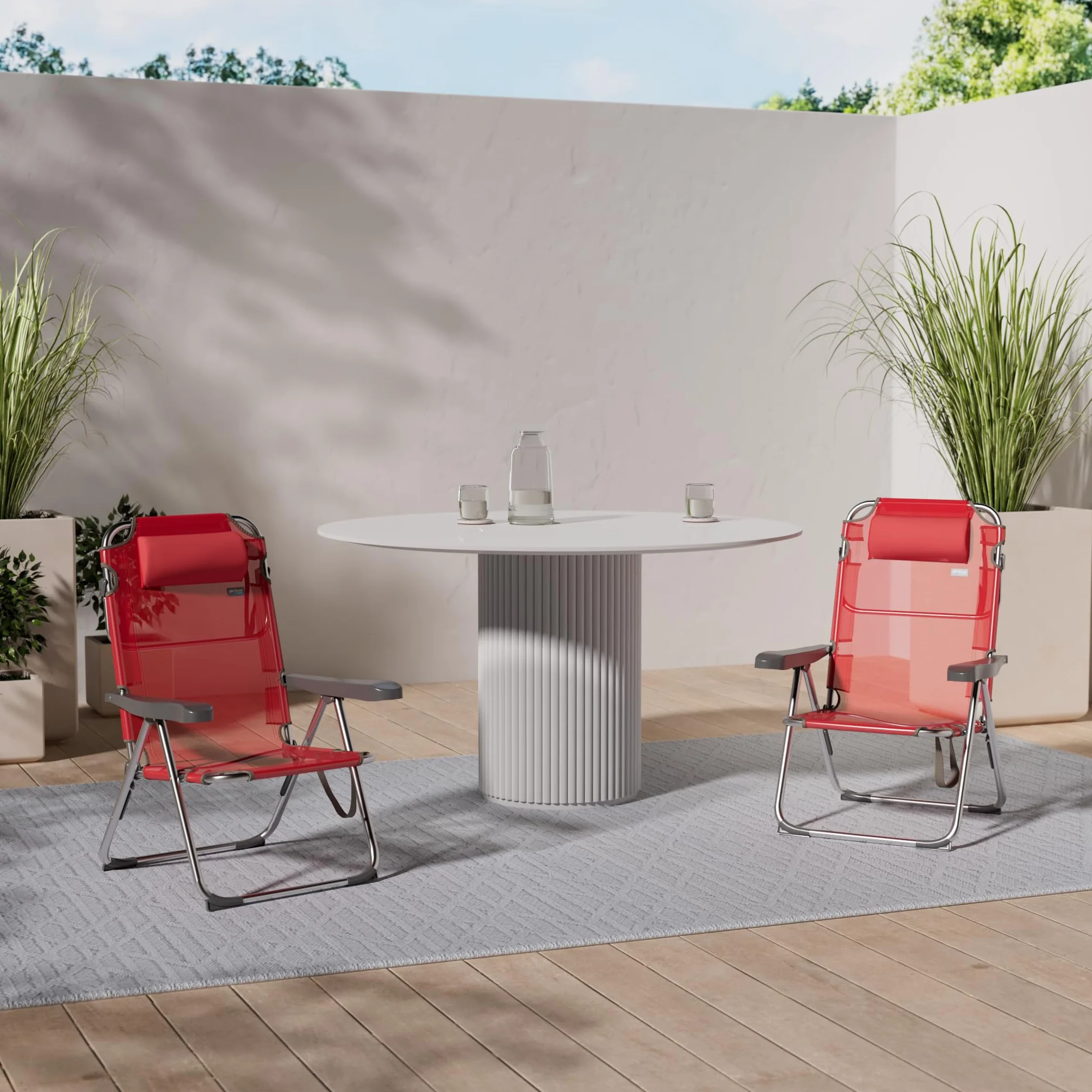 AKTIVE 62265 - Confezione da 2 sedie alte pieghevoli con cuscino per spiaggia, giardino, terrazza o campeggio | Misure 48x60x90cm | Braccioli resistenti ed ergonomici