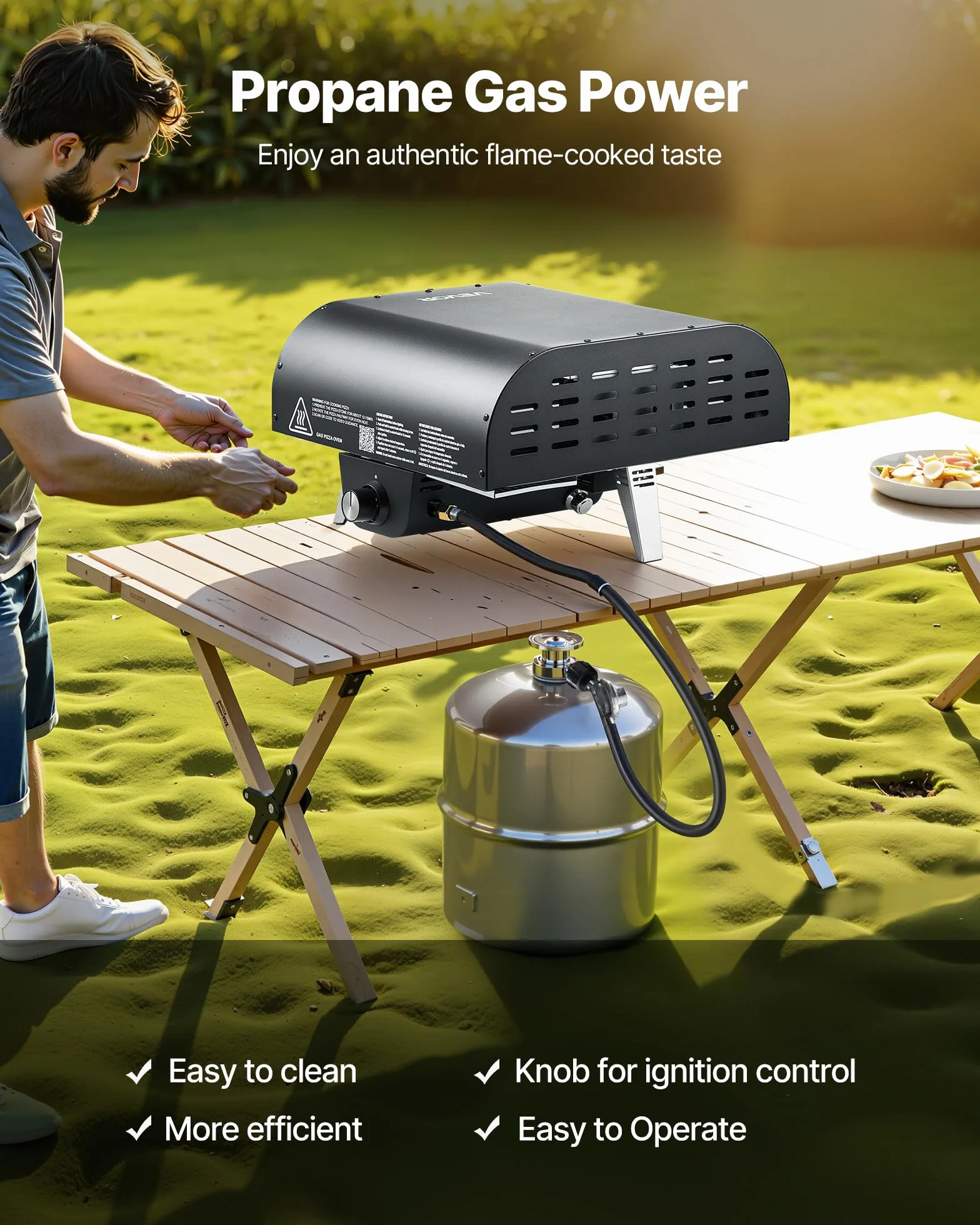 VEVOR Forno per Pizza da Esterno a Gas Propano 304,8 mm con Rotazione Elettrica, Pietra Spessa, Nero