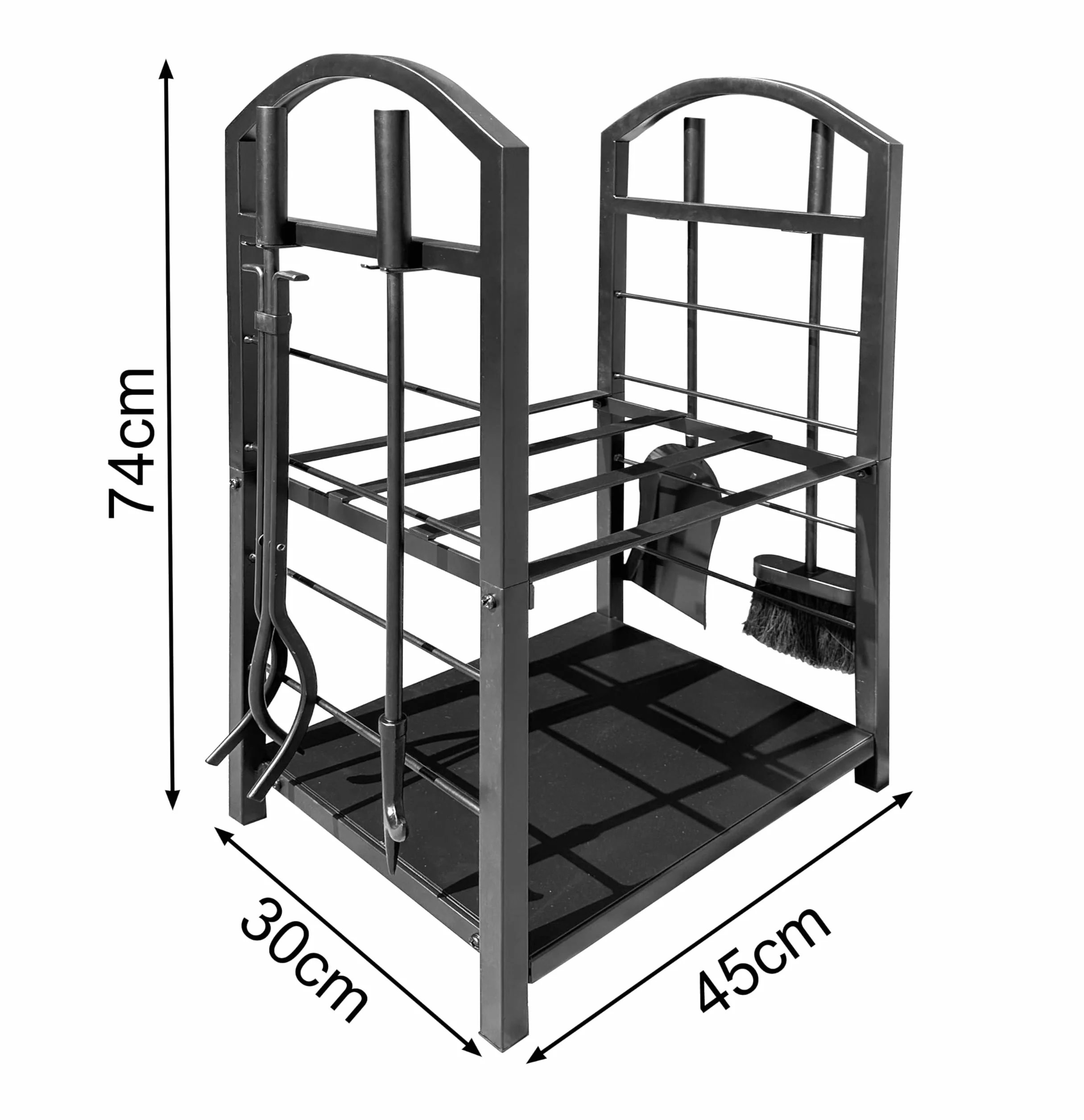 Scaffale in metallo per legna da ardere 45x30x74 cm per interni con pala pinza