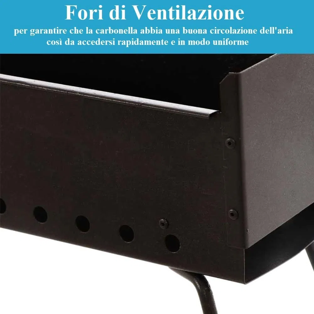 Paluplus Barbecue per Arrosticini in acciaio verniciato Nero, Misura 100x14x75 cm, Canaletta a 4 Gambe Pieghevoli, Grill a carbone per Spiedini con Fori di Ventilazione, Made in Italy -029