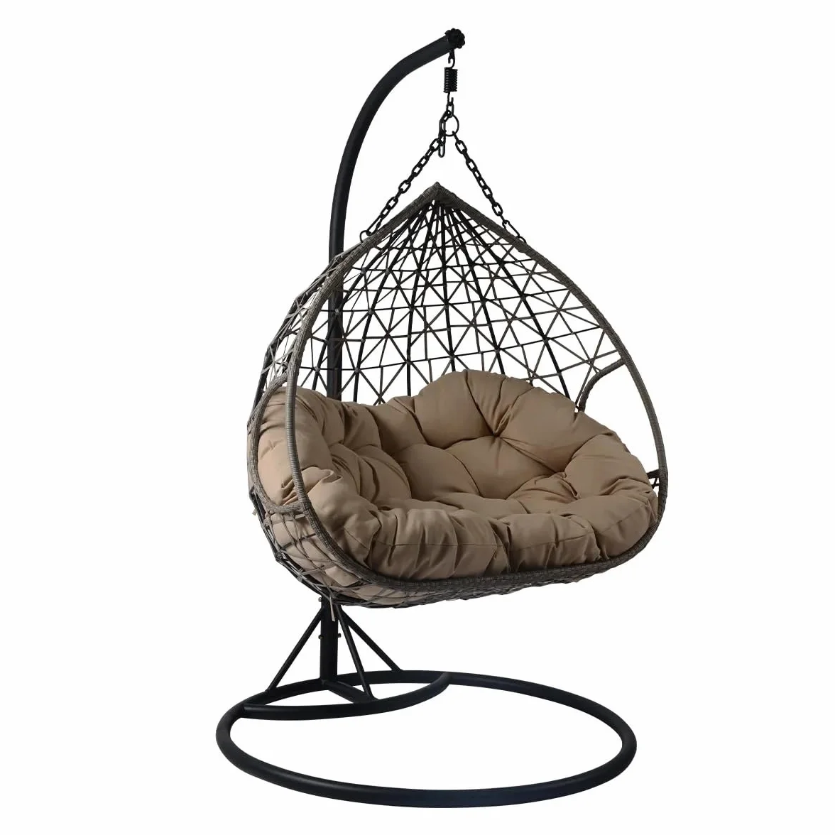 Poltrona a Uovo Sospesa in Rattan Lita XL Poltrona a Uovo da Esterno in Rattan PE, Sedia Sospesa con Cuscini Imbottiti, Struttura in Acciaio, Design Ergonomico, per Giardino, Terrazzo, Patio e Veranda