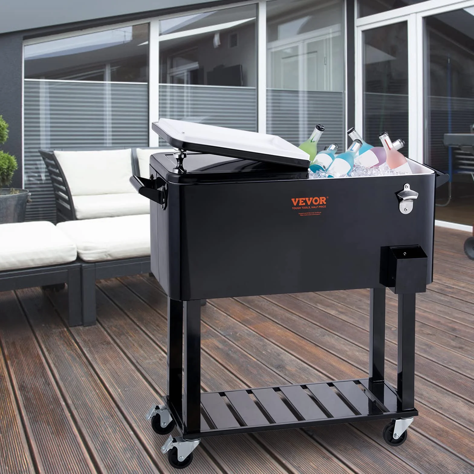VEVOR Carrello Mobile Bar Mini Frigo Isotermico 80QT per Bevande con Apribottiglie per Feste Esterno
