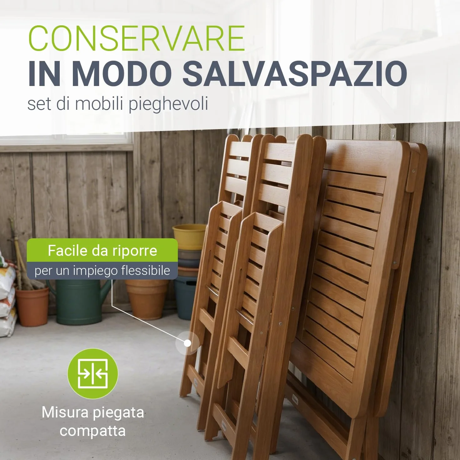 Juskys Gruppo pranzo Rimini acacia 5 pezzi sedute pieghevoli terrazza balcone