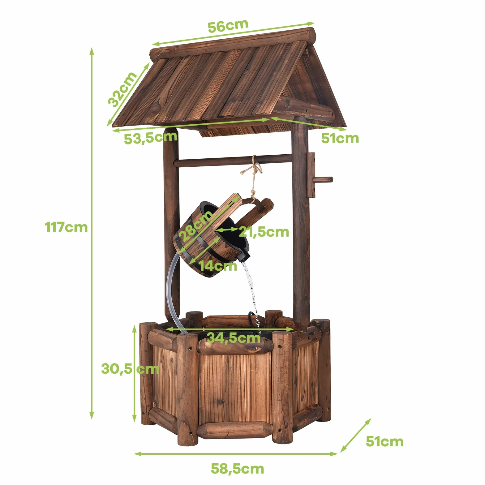 COSTWAY Pozzo da Giardino, Pozzo Decorativo con Pompa Elettrica, in Legno d'Abete, 58,5 x 51 x 117 cm, Marrone (Modello 2)