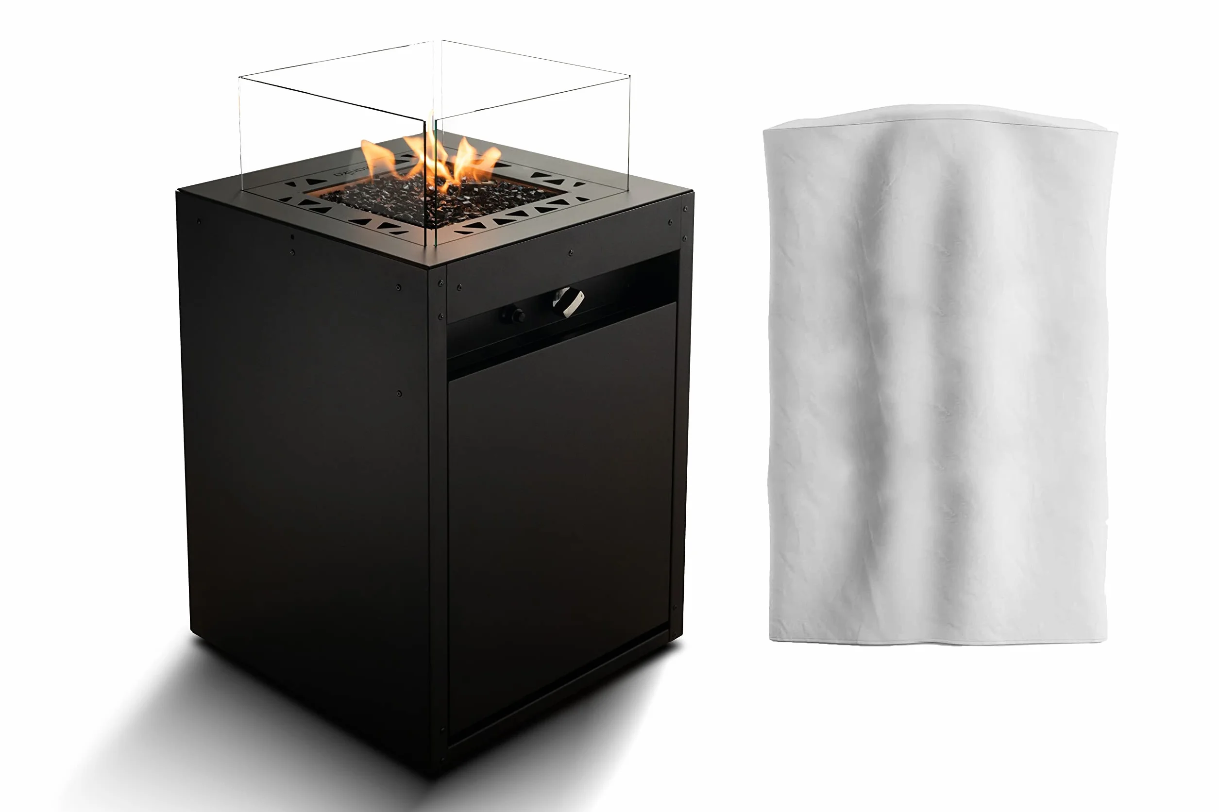Planika Square Caminetto Decorativo da Giardino a Gas GPL Resistente alle Intemperie con Copertura