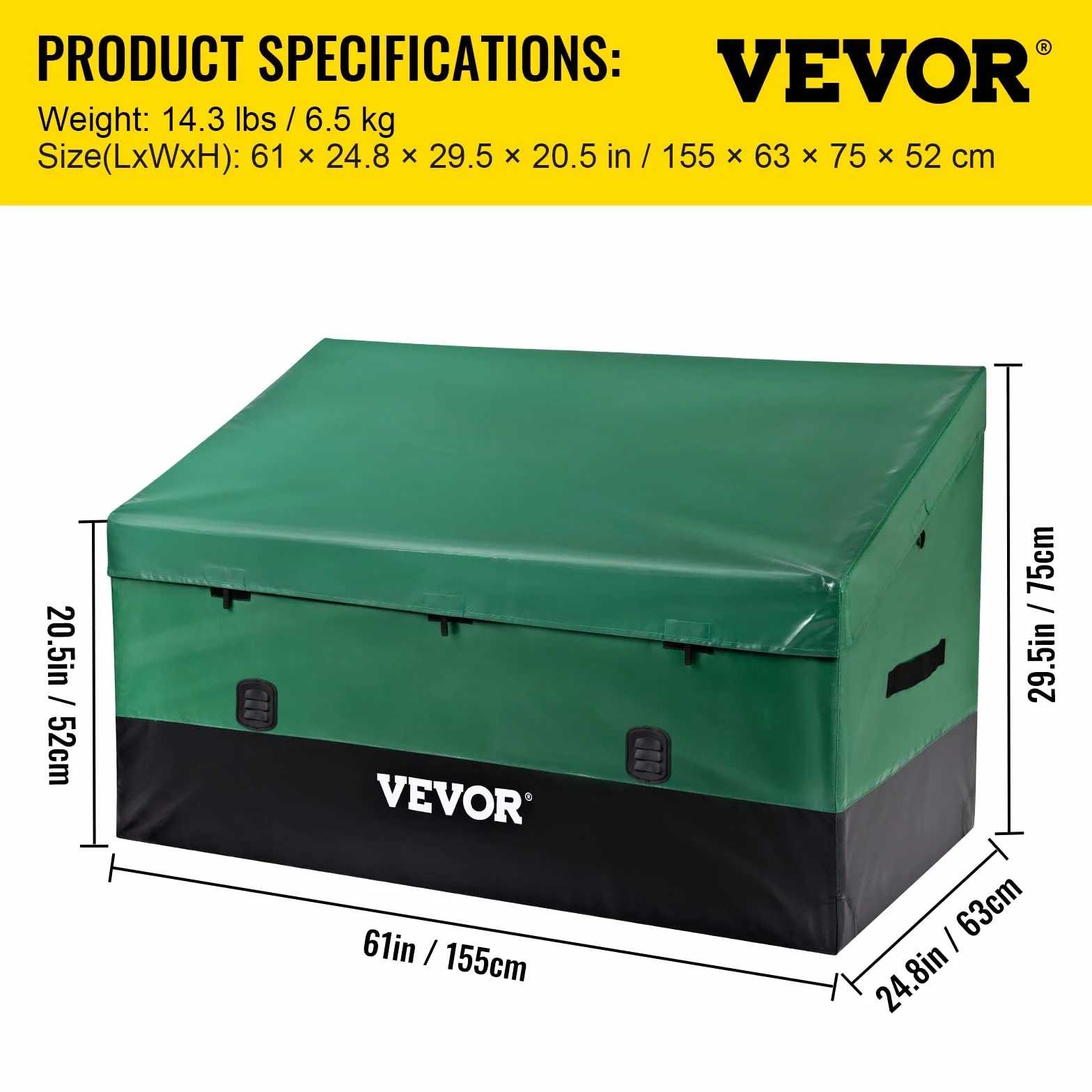 VEVOR Scatola per Stoccaggio da Esterno in PE Impermeabile 660L con Coperchio Manici Laterali, Baule da Giardino