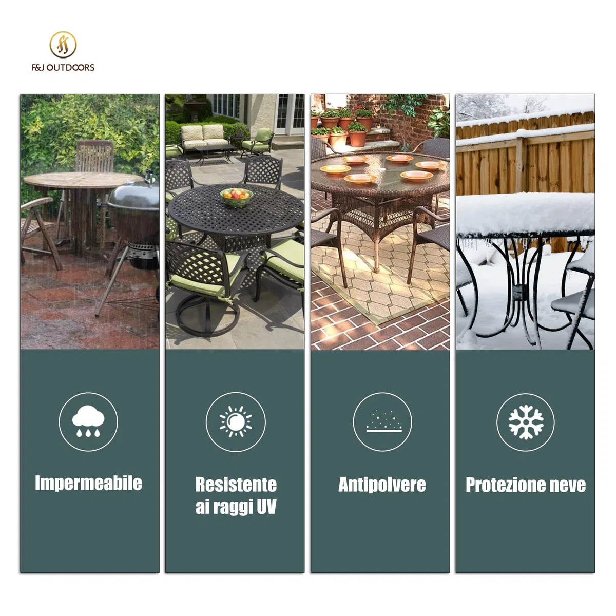 F&J Outdoors Copertura Protettiva per Tavoli da Giardino Robusta Impermeabile Protezione Neve Copertura per Tavolo da Terrazza Resistente alle Intemperie in Estate e Inverno Rotonda 157,5x70cm