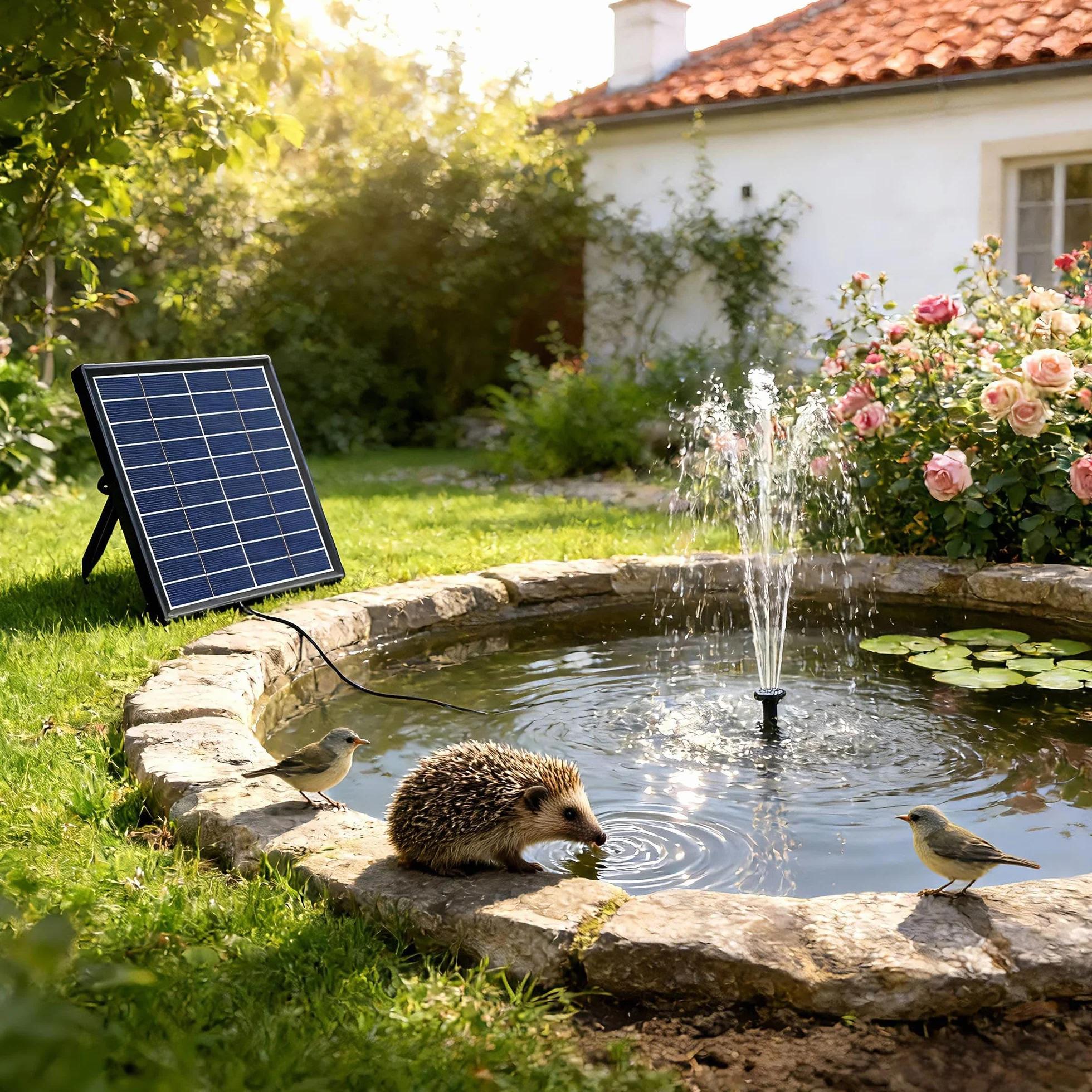 Pompa solare per laghetto 6 W con batteria 10 ugelli 500 l silenziosa fontana da giardino