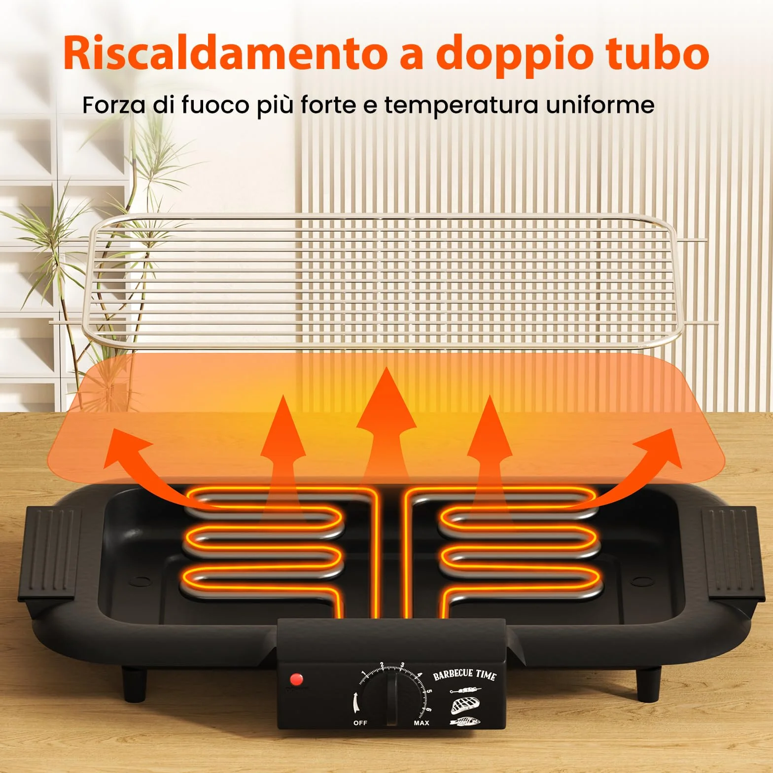 Barbecue elettrico 2000 W antiaderente senza fumo per interni esterni griglia portatile rimovibile doppio tubo nero