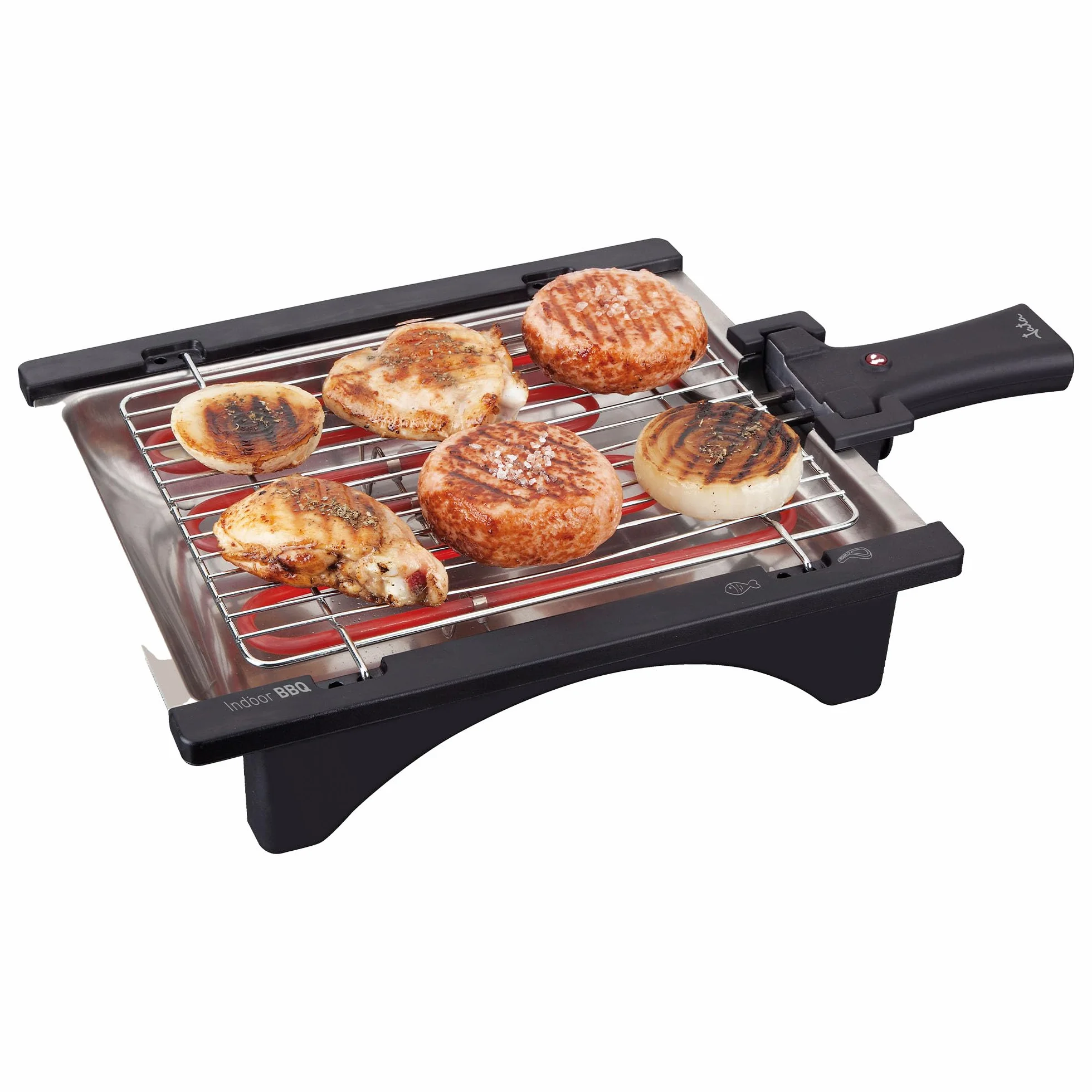 Jata - BQ95 - Barbecue elettrico perfetto per due persone, senza fumo e senza odori, smontabile, con 2 altezze, vassoio in acciaio inox, cucina sana con acqua