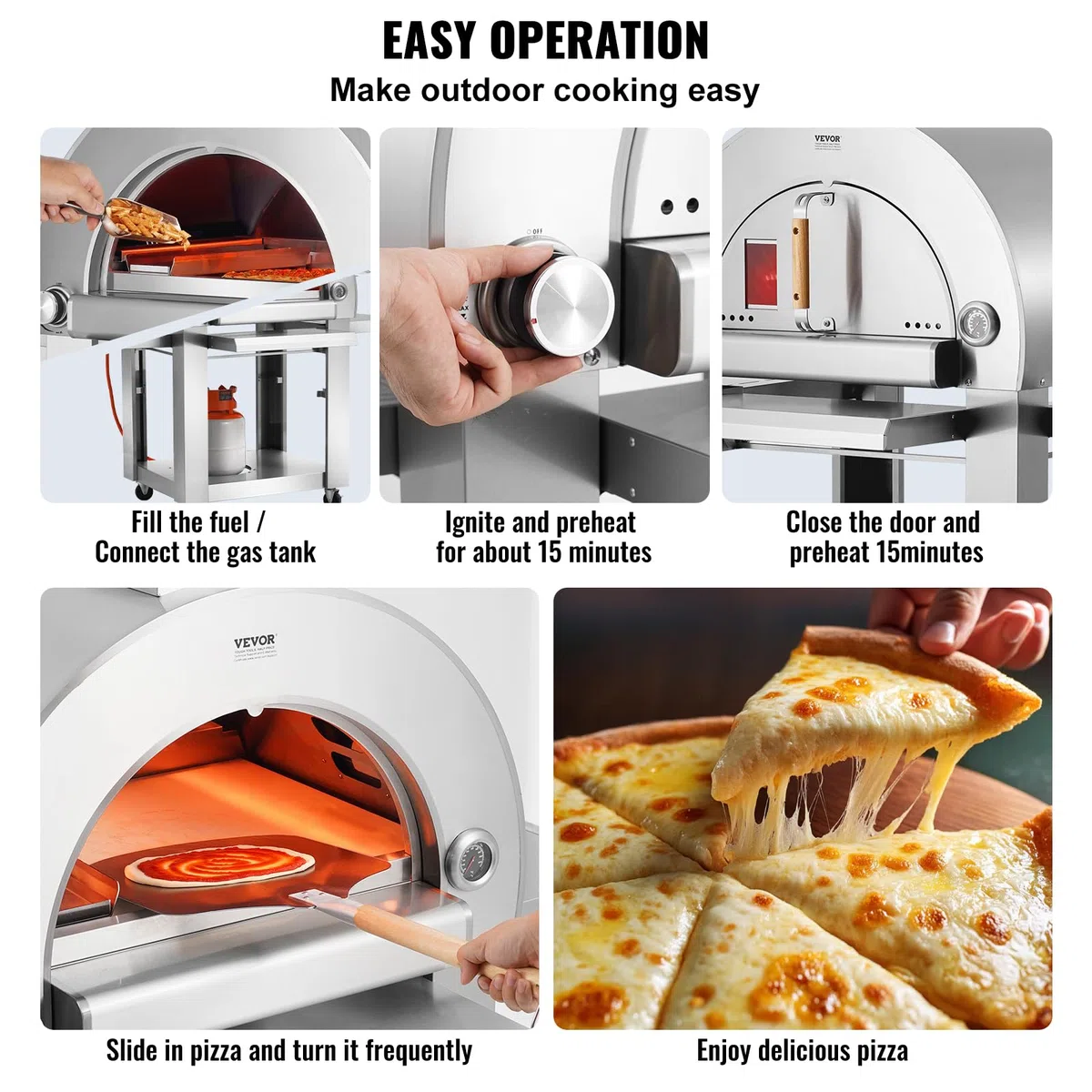VEVOR Forno per pizza a doppio combustibile 22" portatile esterno pellet gas con pietra cordierite