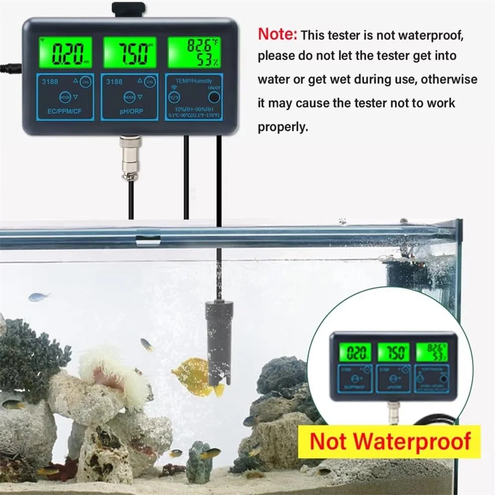 Breeshy Tuya WiFi 7 In1 Tester di Qualità 'Acqua Analizzatore di Acqua Multi-Parametro PH/ORP/EC/PPM//Umidità/Temperatura Monitor Metro Spina EU