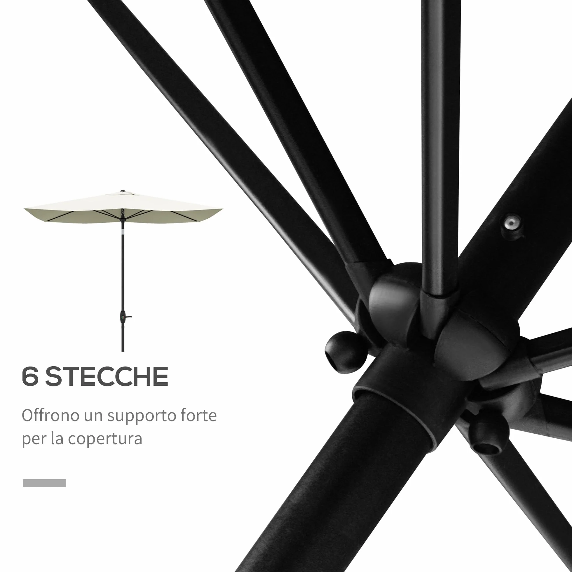 Outsunny Ombrellone Rettangolare 2x3m Alluminio UV 50+ con Apertura a Manovella e Inclinazione Regolabile