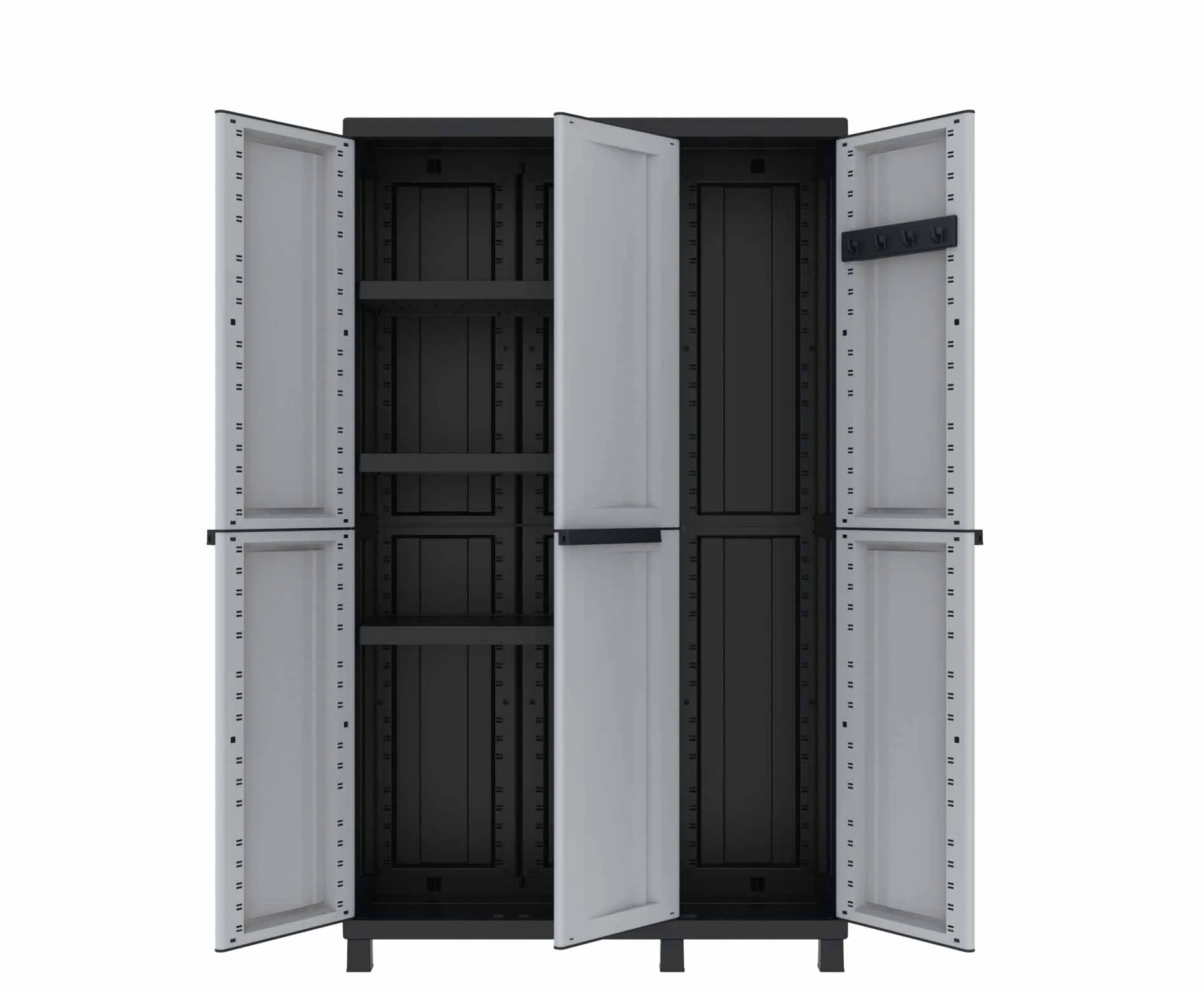 Terry - Twist Black 102a, Armadio Multifunzione a 3 Ante, Portascope con 2 Vani Separati, da Esterno e Interno Coperto, in Plastica, 102x39x170 cm