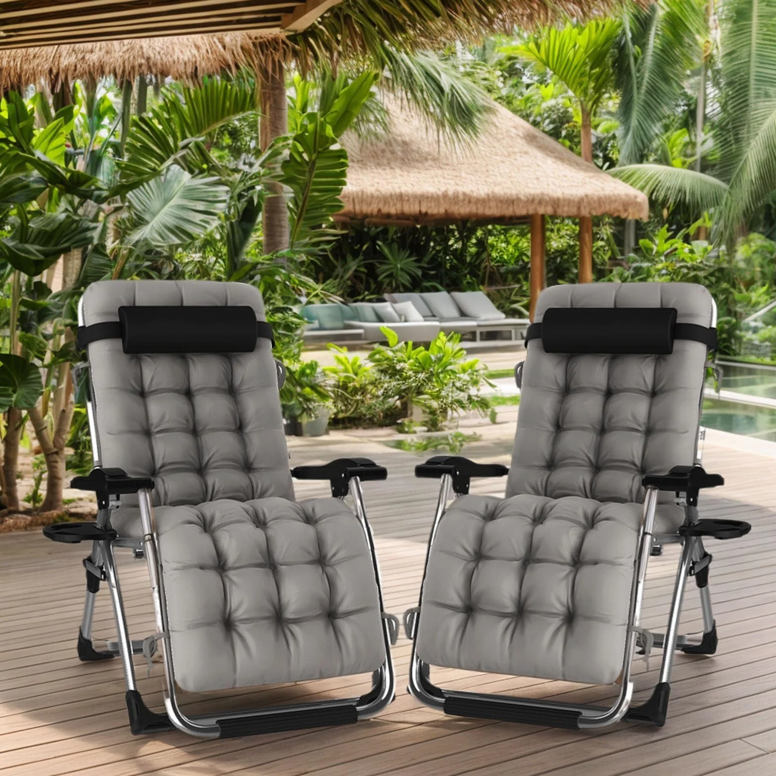 Sedia Sdraio Pieghevole Esterno 65cm con Portabicchieri e Copertina, Traspirante Leggero, Alluminio Tubo 40mm Portata 240KG, Sdraio Imbottita Giardino Reclinabile per Terrazzo, Piscina, Mare, Balcone