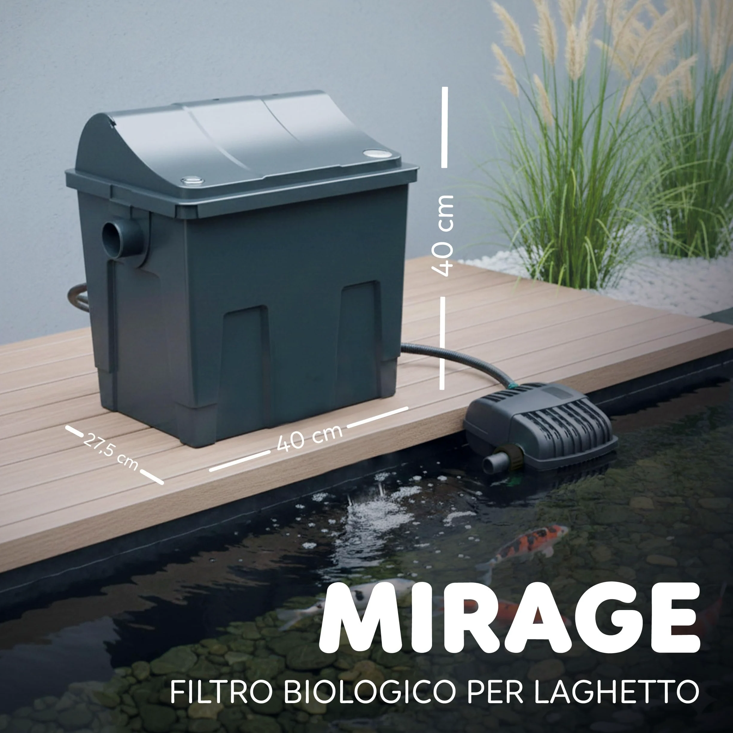 AQPOND Mirage Filtro Biologico Laghetto con Sterilizzatore UV Integrato Pompa 2500 L/h Spugne Filtranti Sistema Filtrazione Completo Laghetti 7000 Litri