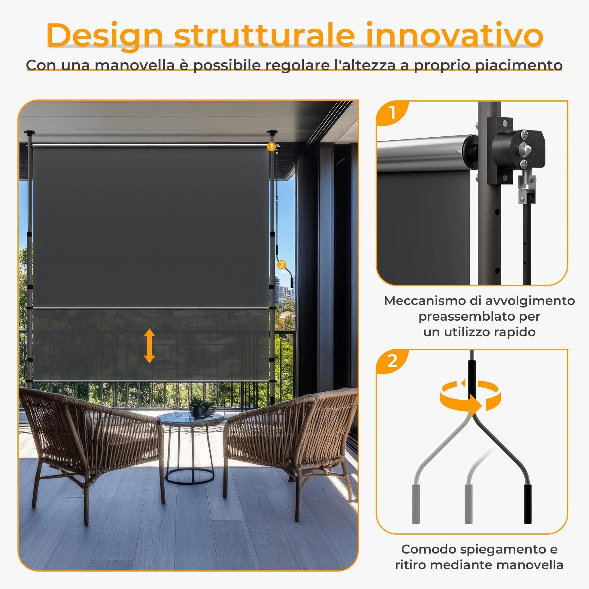 HOMEDEMO Tenda da Sole Verticale Regolabile 200x(220-310) cm Antracite Impermeabile Anti-UV