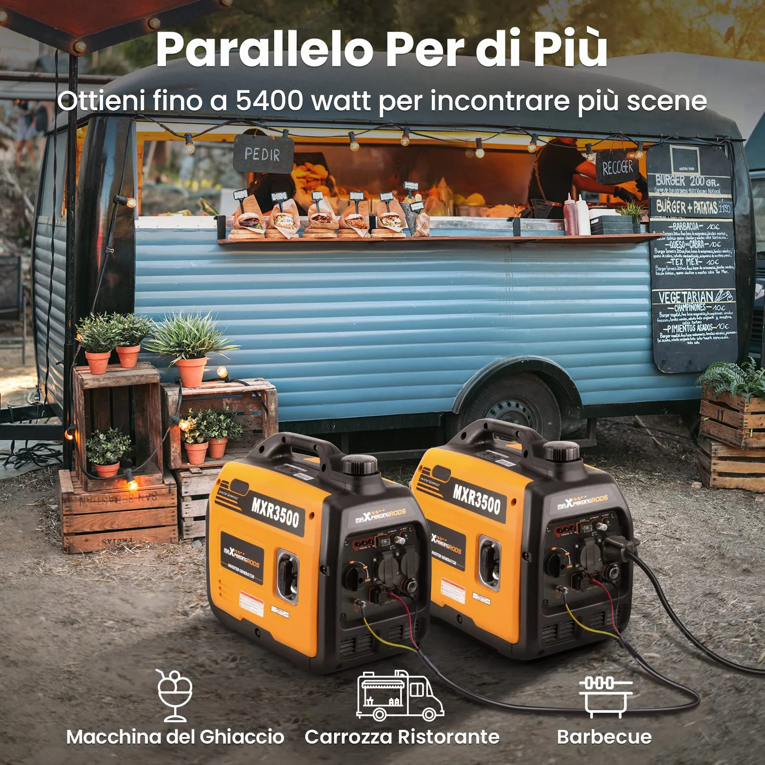 maXpeedingrods 3300W Generatore di Corrente Inverter Silenziato a Benzina 4 Tempi per all'Aperto Campeggio Partito Generator Elettrico Emergenza Portatile con Prese USB e 230V Leggero per Garage