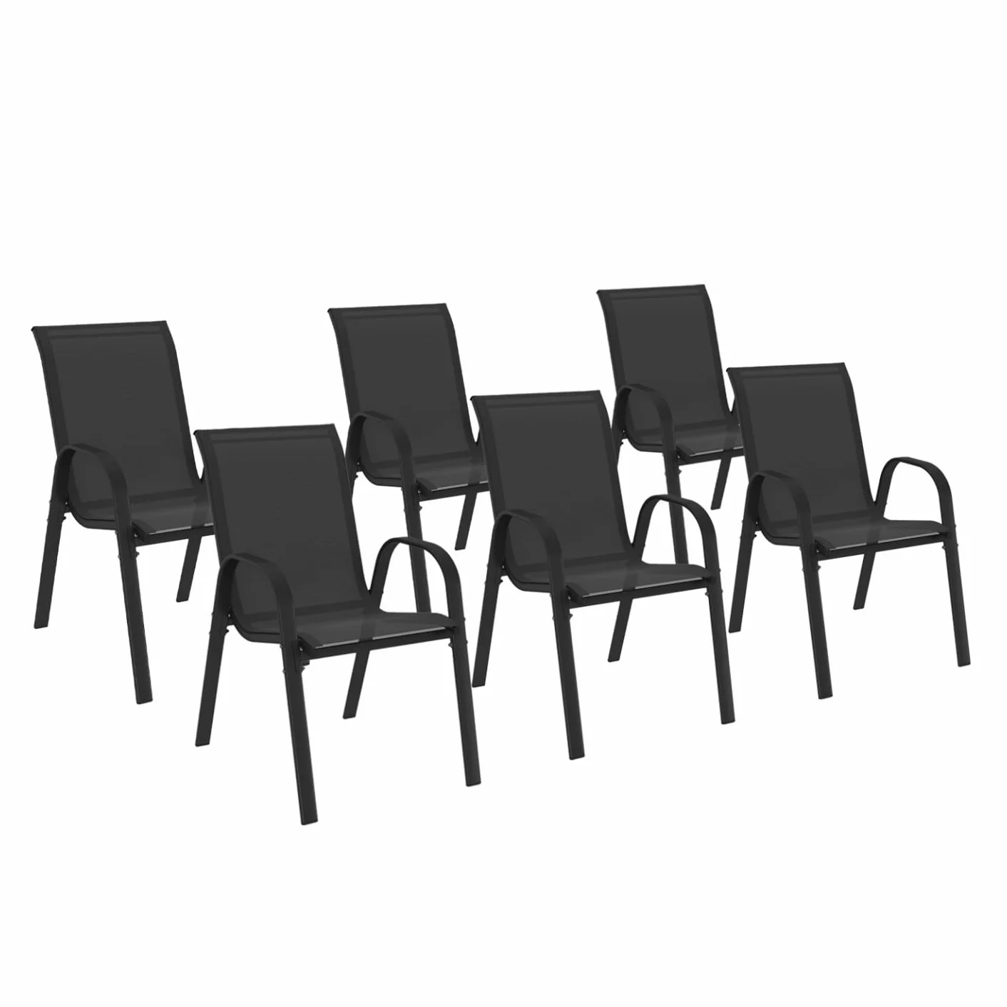 Set di 6 sedie impilabili LYMA in metallo e textilene nero