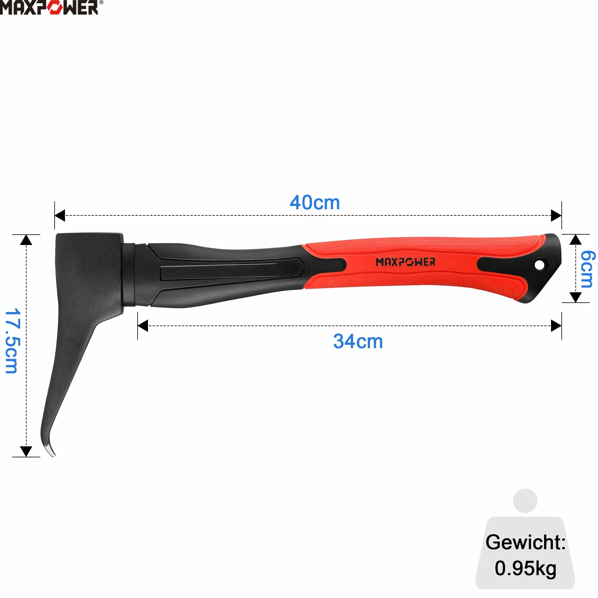 MAXPOWER Sappie Manuale 400 mm Acciaio al Carbonio, Ascia Ergonomica con Impugnatura da Fibra di Vetro e TPR
