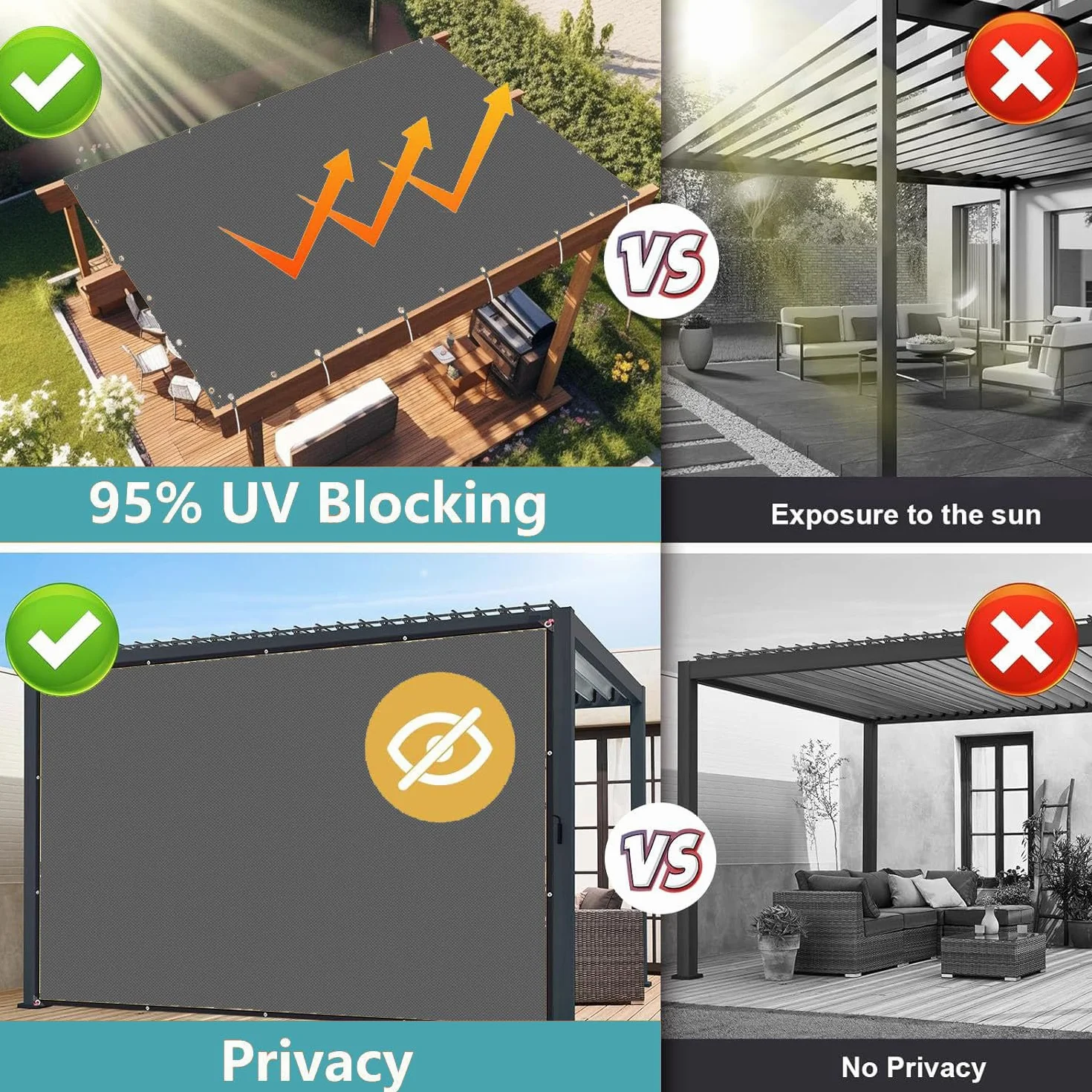 Vela Ombreggiante 4x5M Impermeabile Tenda da Sole Rettangolare Telo Parasole con Protezione UV per Giardino