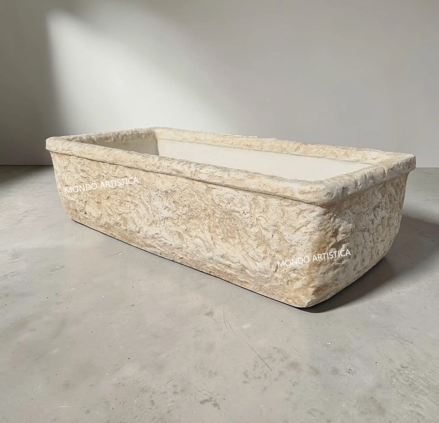 Lavandino, Lavabo, Pilozzo, Vasca Unica, Fontana Da Esterno, Per Giardino Altezza 22 cm, Larghezza 80x40 Cm, In Cemento Bianco E Polvere Di Marmo, Colore Sfumato Beige