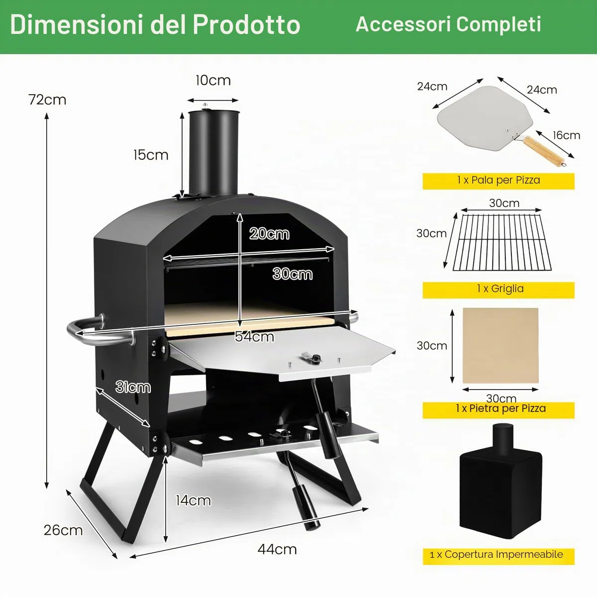 KOMFOTTEU Forno per pizza aperto per esterni 600°C, Acciaio inossidabile portatile 2 sezioni
