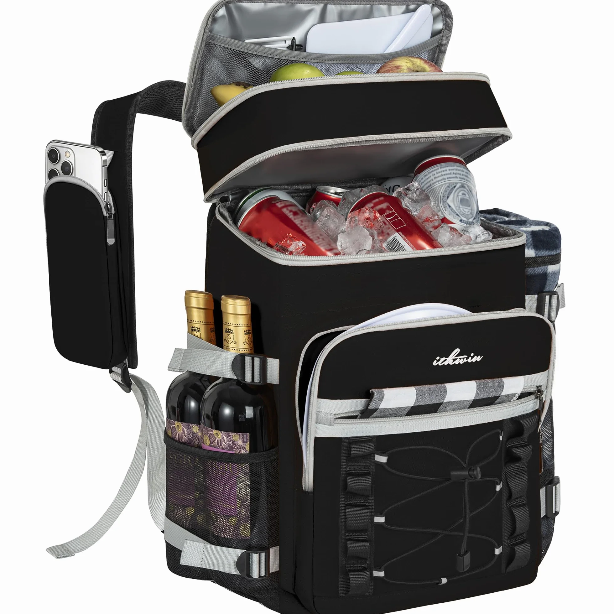 OUUTMEE Zaino refrigerante impermeabile a doppio strato per picnic, spiaggia, escursioni, nero