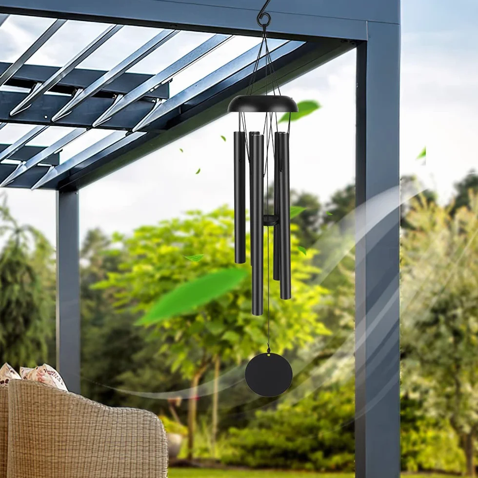 Victop campanelli eolici per esterni, campanelli eolici commemorativi da 80cm, 5 tubi cavi in alluminio, piacevole melodia, decorazioni classiche retrò (Nero)